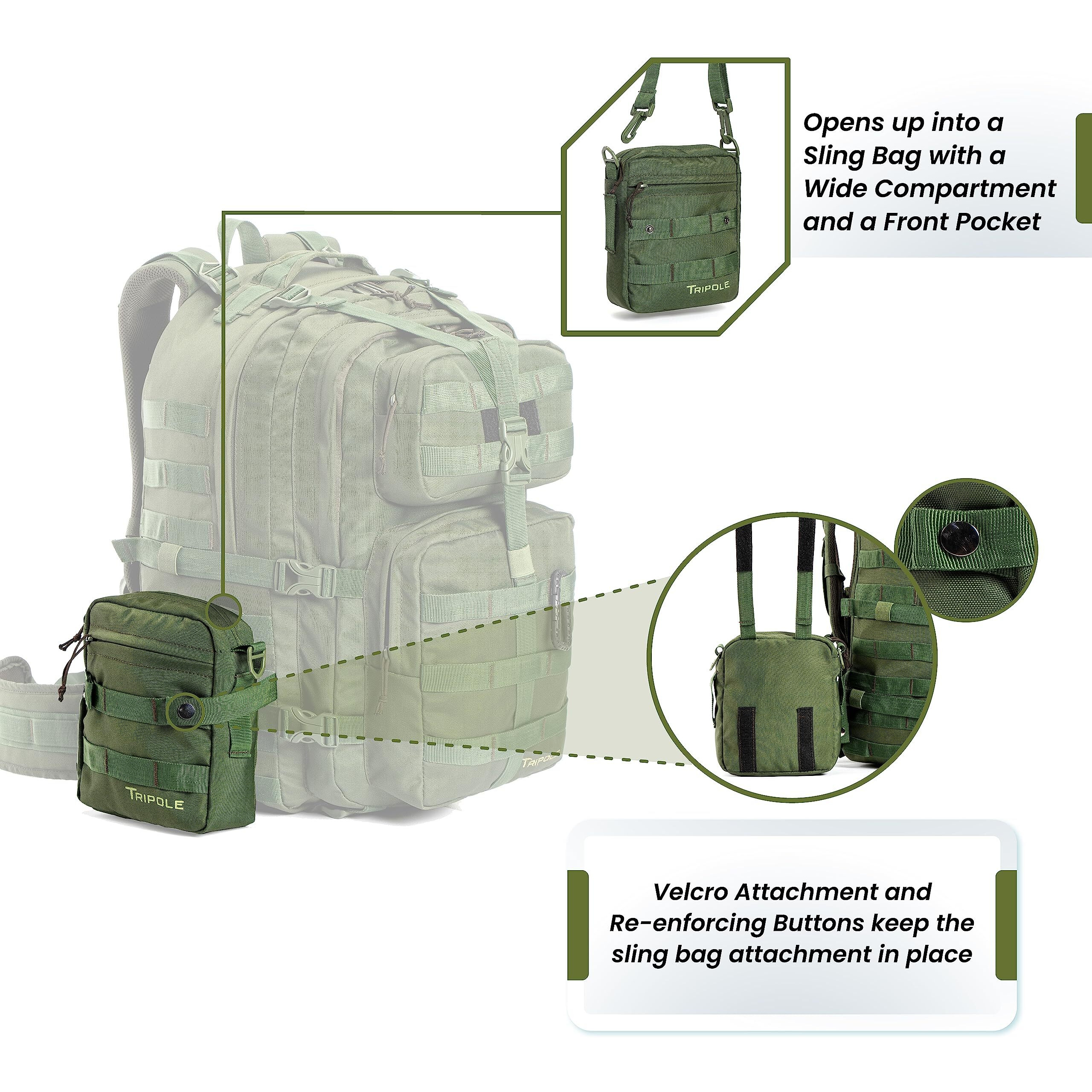 Tripole Alfa 45 Litres Military Tactical Backpack and Rucksack with Detachable Sling Bag | Rain Cover | 3 Year Warranty