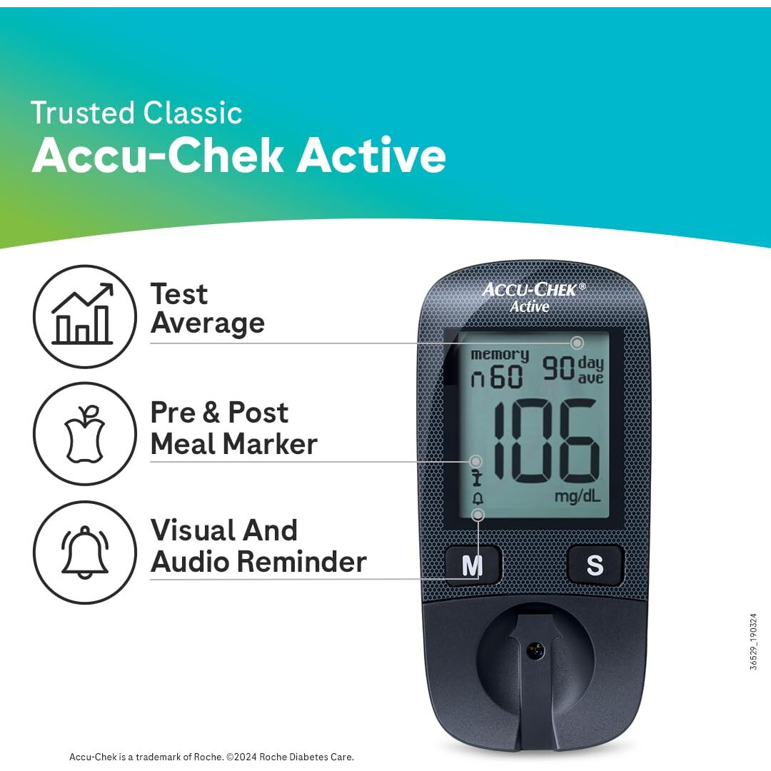 Accu-Chek Active Blood Glucose Glucometer Kit With Vial Of 10 Strips, 10 Lancets And A Lancing Device Free For Accurate Blood Sugar Testing