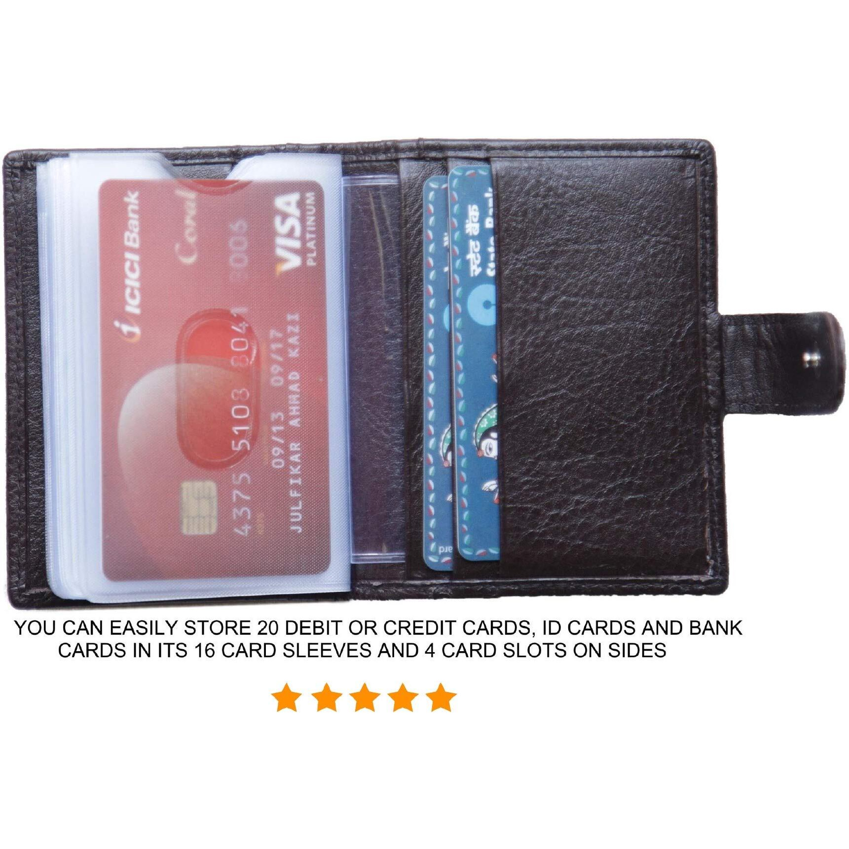 Husk N Hoof RFID Protected Leather Credit Card Holder Wallet for Man Women | Card Holder for Men Woman | Dark Brown (20 Card Slots)