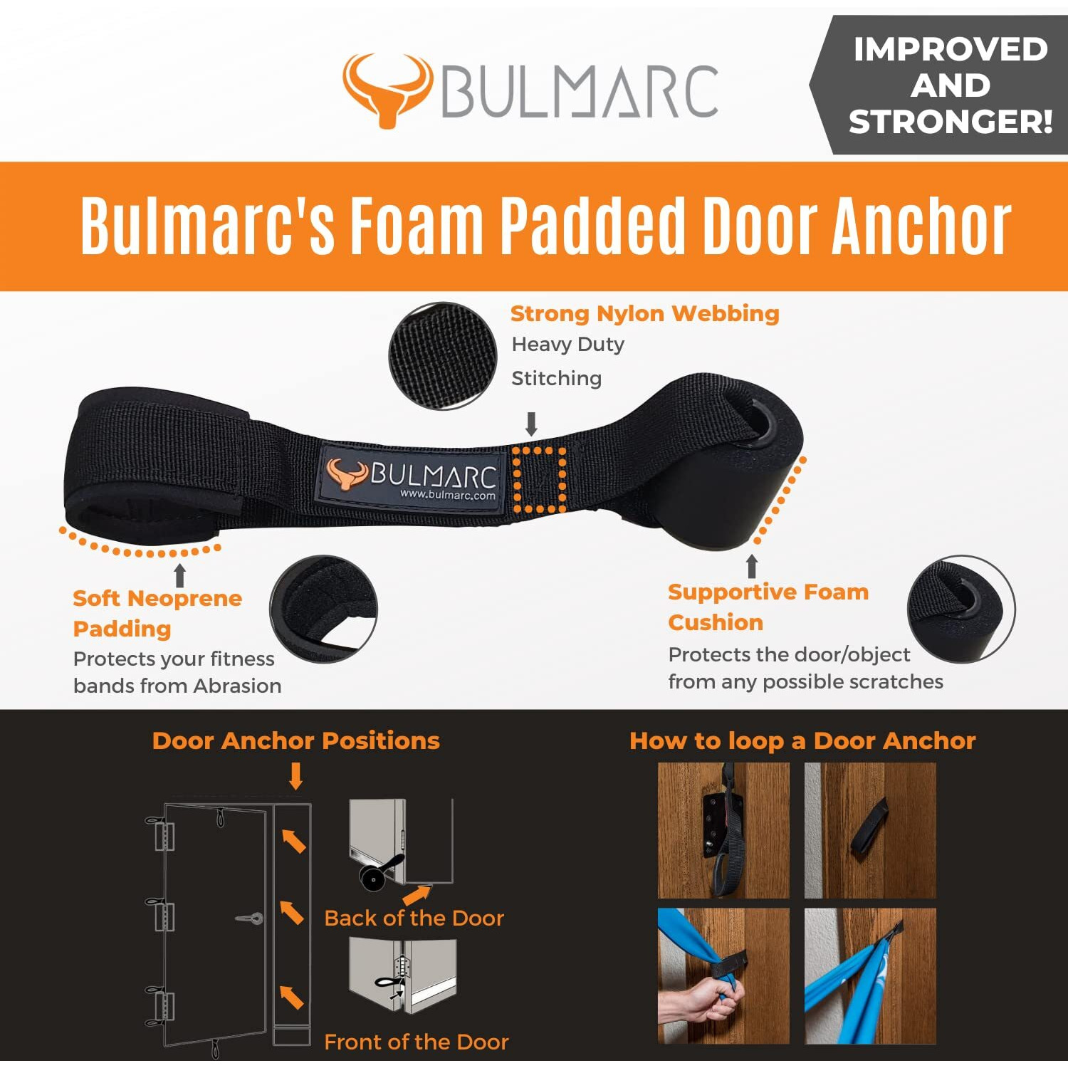 BULMARC s Resistance Band Pull Up Assist Bands Resistance Bands (Set of 5 Pull UP Bands Xlight, Light, Medium, Heavy, XHeavy (2-57) KGS) with Door Anchor Attachment ,100% Natural Thai Latex