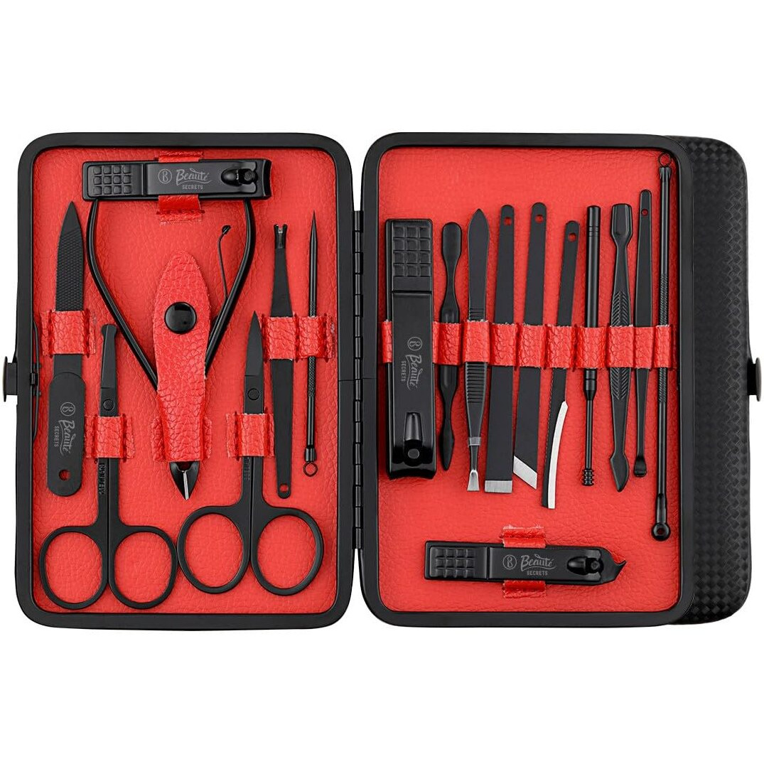 Beaut Secrets Manicure Kit, pedicure tools for feet, Nail Clipper, Manicure Pedicure kit for women and Men, 18 Pieces,Perfect Gifts for Women and Men (Red Black)