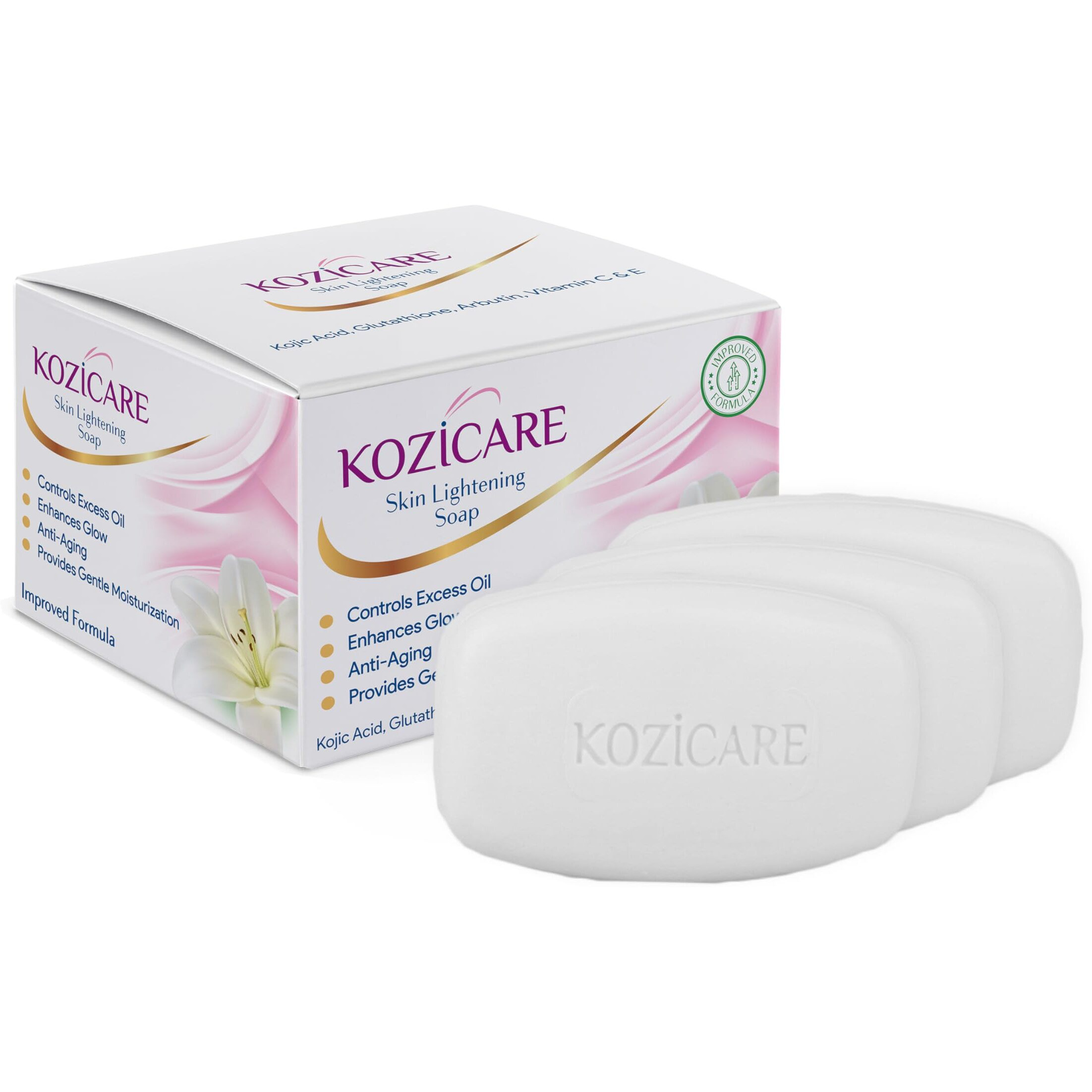 Kozicare Kojic Acid Soap & Glutathione Soap | Whitening Soap | Body Tan Removal Soap | Bath Soap for Men & Women | Remove Dark Spots & Hyperpigmentation | For Glowing Skin - Pack of 3