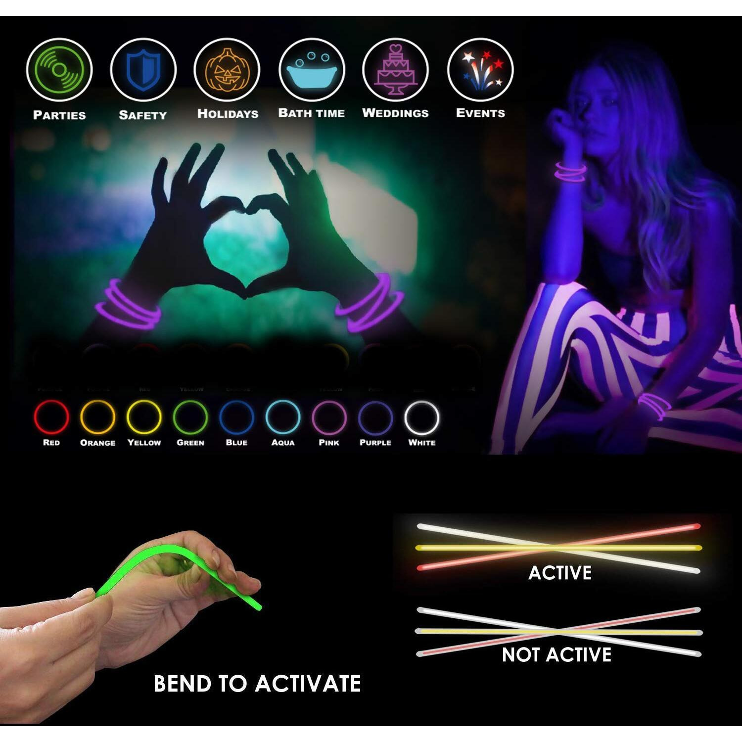 Party Hour Pipe Glow In The Dark Party Favors Glow Stick Sensory Kids Toy Stress Relief Light Up Pop Fidget Tubes Happy Birthday Decoration for Girls Boys (Glow Sticks)