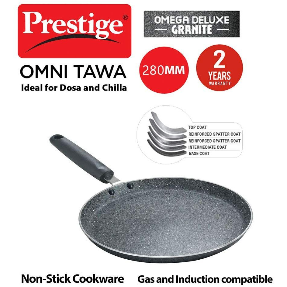 Prestige Omega Deluxe Granite Dosa Tawa, 280 mm, Black, Nonstick Aluminium