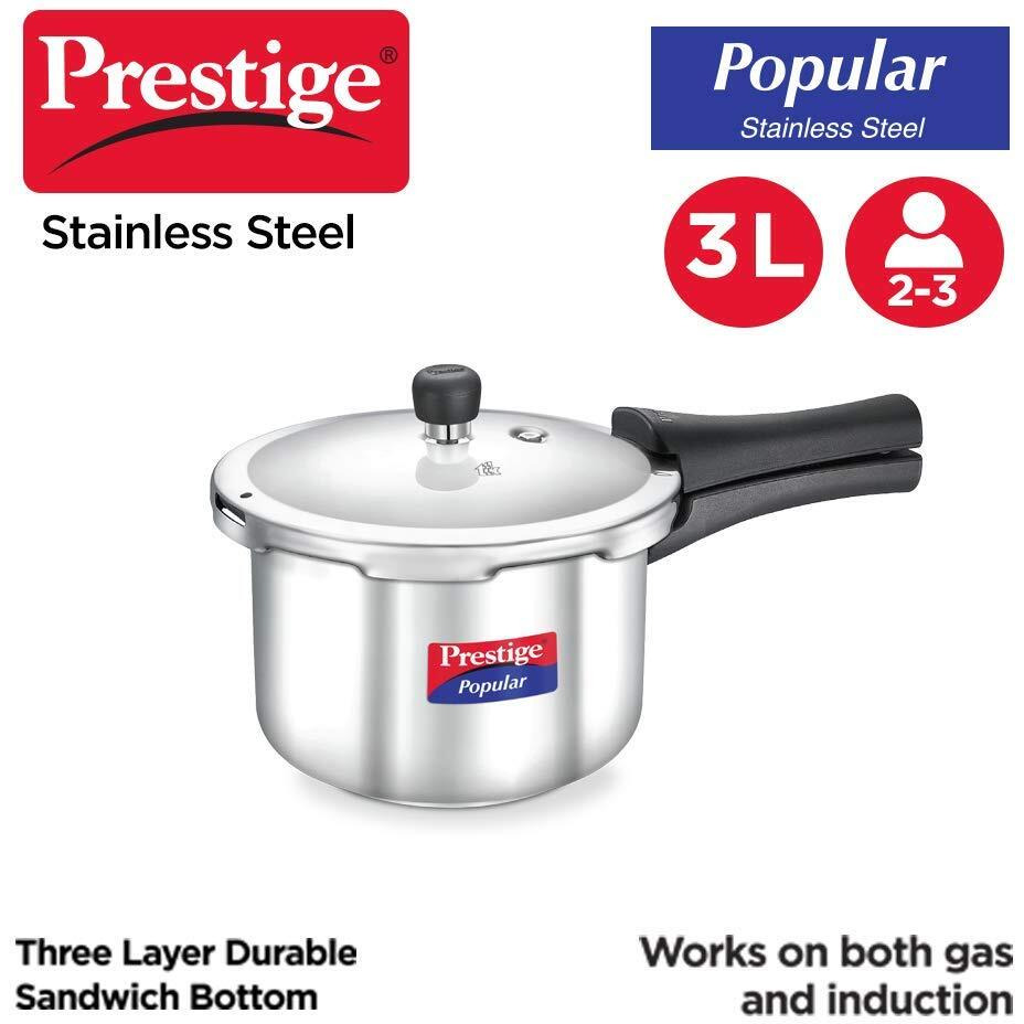 Prestige Popular Stainless Steel Outer Lid Pressure Cooker, 3 Litres, Silver