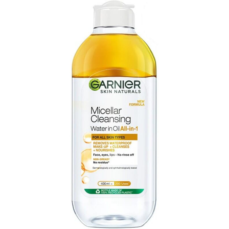 Garnier Skin Naturals, Cleansing Water for Waterproof Makeup, Nourishing Formula, Micellar Oil-Infused Cleansing Water, 400ml