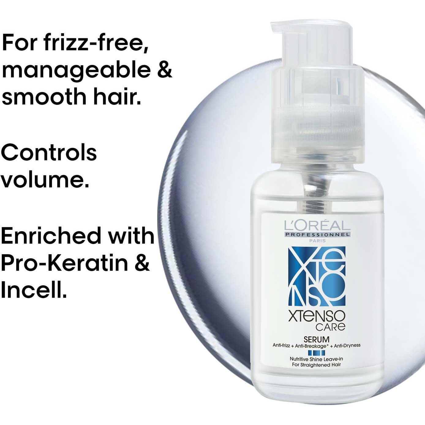 L Oral Professionnel Xtenso Care Leave-In Serum for Frizz-Free, Smooth & Manageable Hair 50ml | Enriched with Pro Keratin & Incell | For Men & Women | Unruly, Unmanageable Hair
