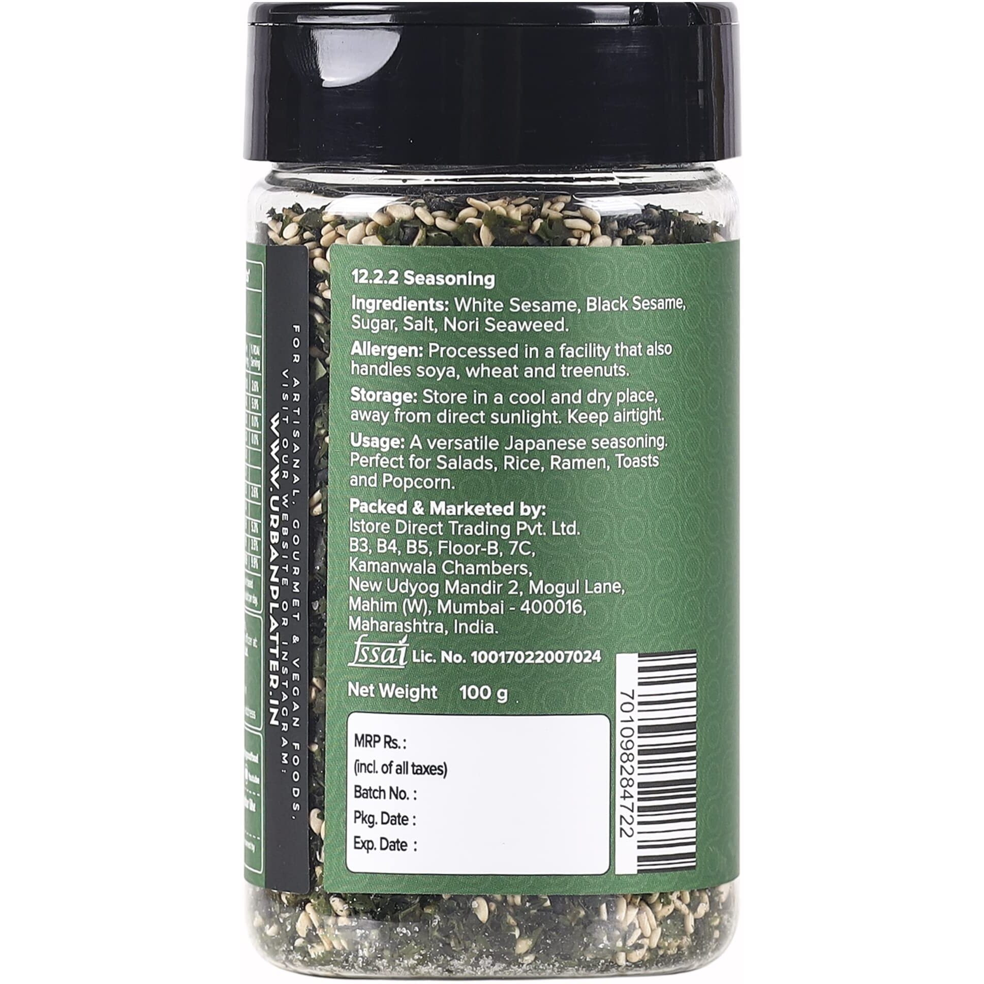 Urban Platter Nori Komi Furikake Seasoning, 100g (Japanese Style, Made with Ao Nori, Sesame Seeds, Pink Salt, Season Rice Balls, Sprinkle on Japanese Appetizers and More)