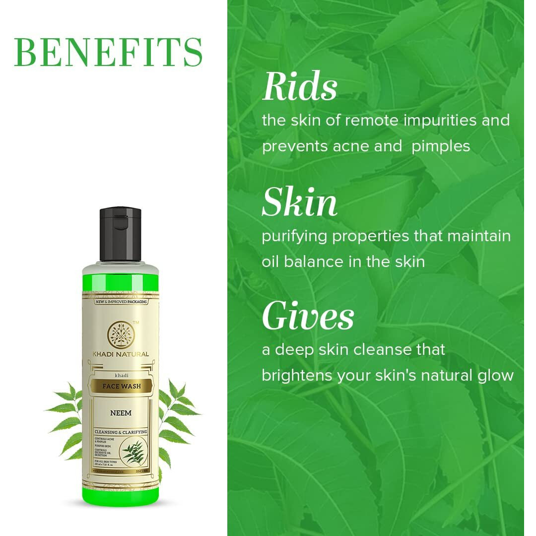 Khadi Natural Ayurvedic Neem Face Wash | Gentle Face Wash for Acne | Face Wash for Acne Prone Skin | Anti-Acne Face Wash with Neem | Paraben & Sulphate-Free | Suitable for All Skin Types 210ml