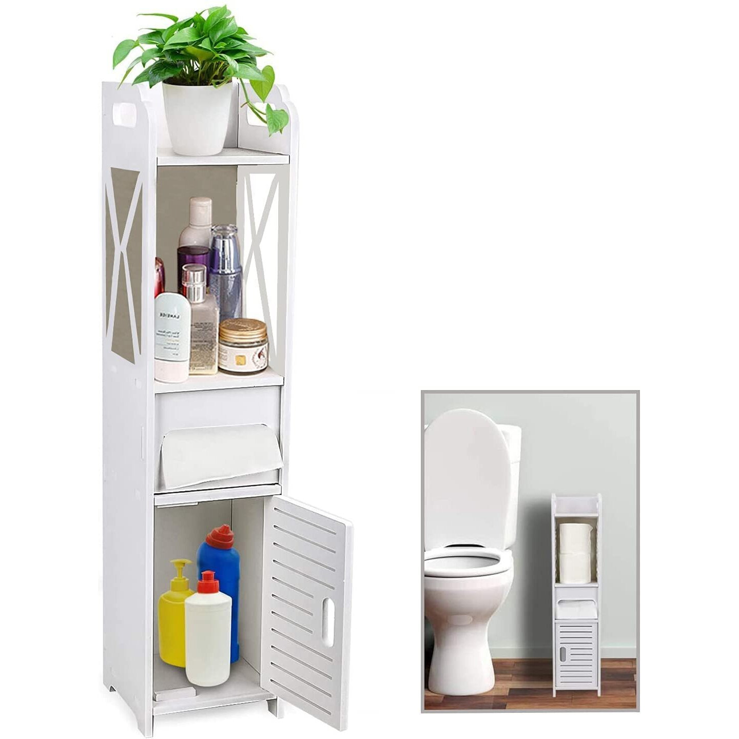 FURN ASPIRE Wood Corner Shelf Corner for Bathroom Living Room Corner Shower Waterproof Shelf Storage, Corner Shelving for Small Spaces (Pattern) (A. Cabinet (Depth 18Cm)), White