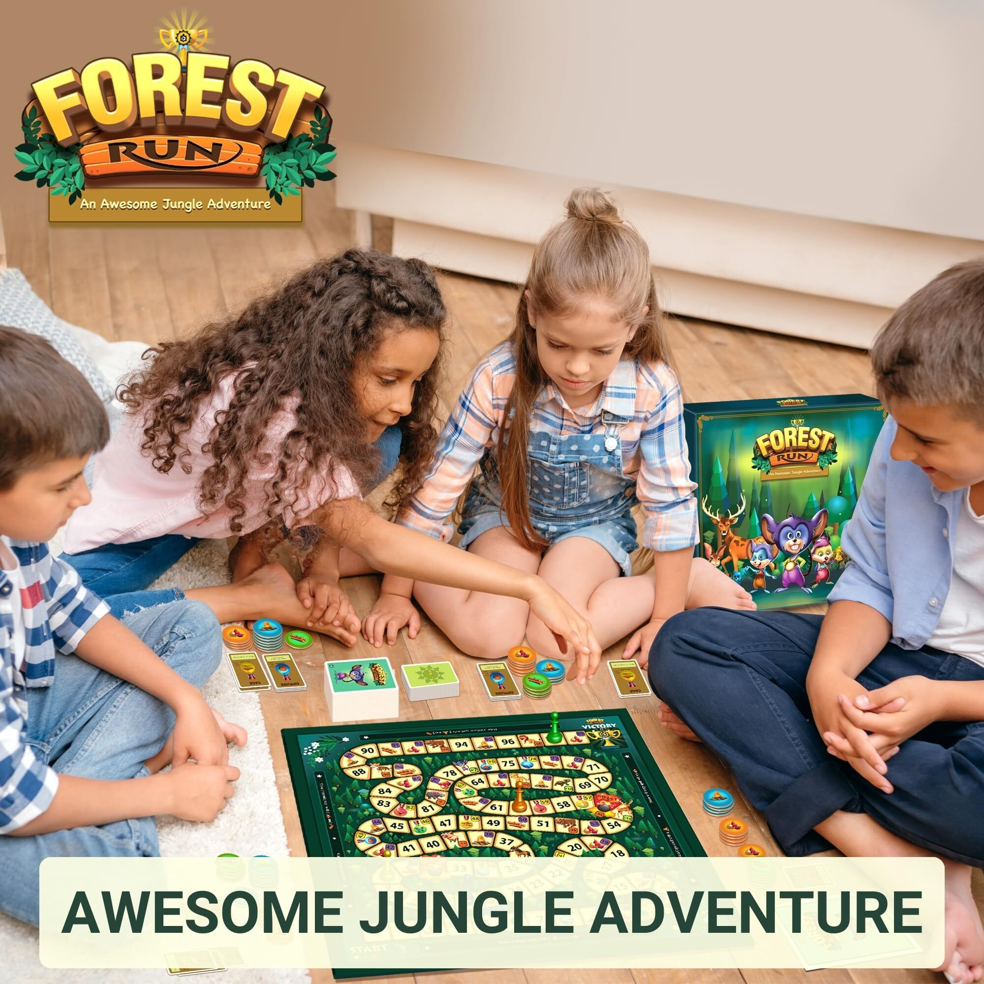 TORTUE Forest Run  Awesome Jungle Adventure Strategy Board Game for Kids, Family | Easy, Engaging, Energetic | 2-4 Players, 30-45 min, Ideal Gift for Boys and Girls