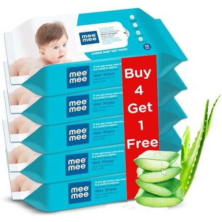 Mee Mee Soft Gentle Baby Wet Wipes (72 Wipes) Pack of 5 | Infused with Aloe Vera and Vitamin E | Paraben & Sulphate Free | Cleansing Wipes | Wipes Combo for Babies