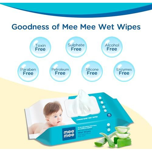Mee Mee Soft Gentle Baby Wet Wipes (72 Wipes) Pack of 5 | Infused with Aloe Vera and Vitamin E | Paraben & Sulphate Free | Cleansing Wipes | Wipes Combo for Babies