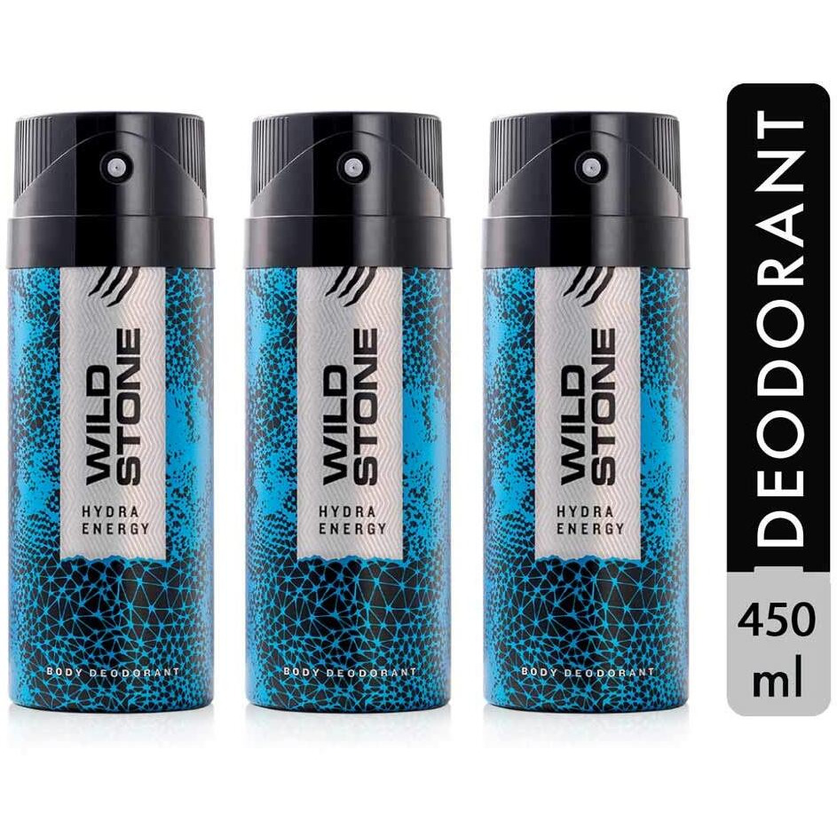 Wild Stone Hydra Energy Deodorants for Men, Long Lasting Men Body Spray, Pack of 3 (150ml each)