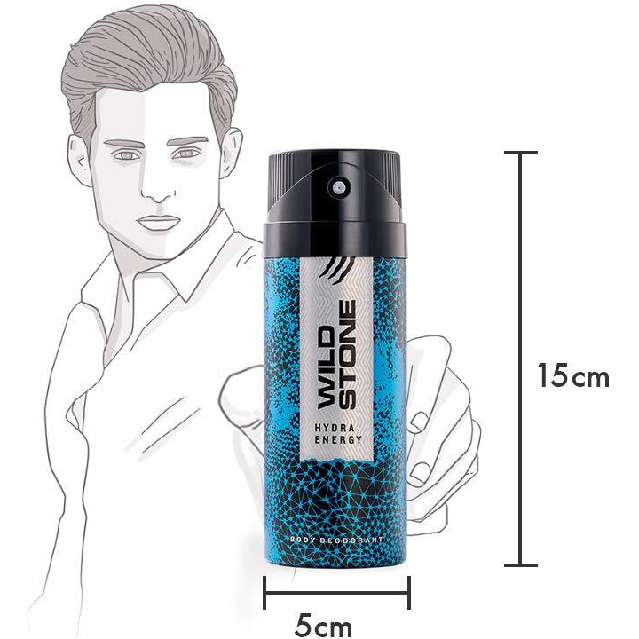 Wild Stone Hydra Energy Deodorants for Men, Long Lasting Men Body Spray, Pack of 3 (150ml each)