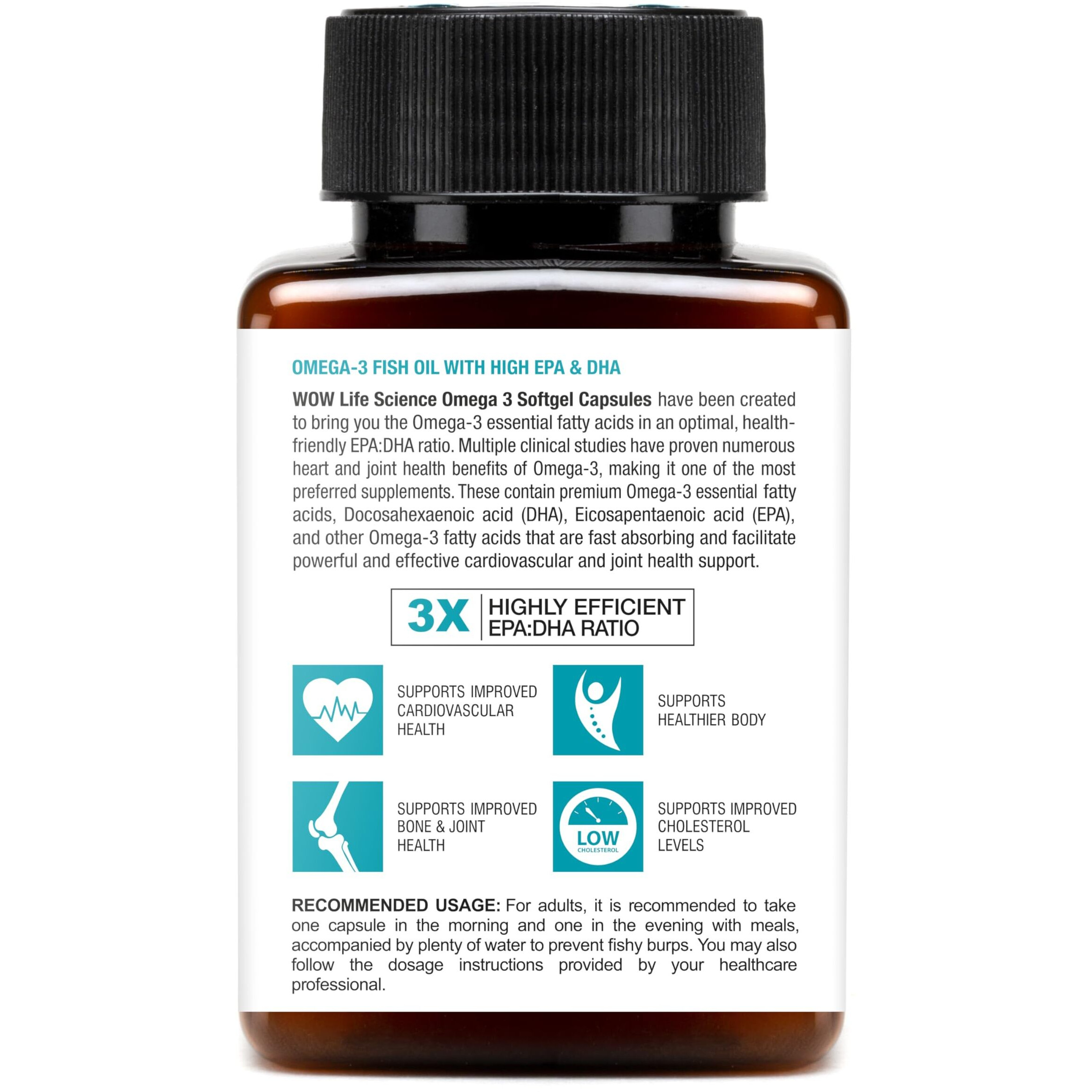 WOW Life Science Omega-3 Fish Oil 1300 Mg Triple Strength 550Mg Epa 350Mg Dha,Burpless,Mercury Free,Ideal For Keto Diet,1 Count
