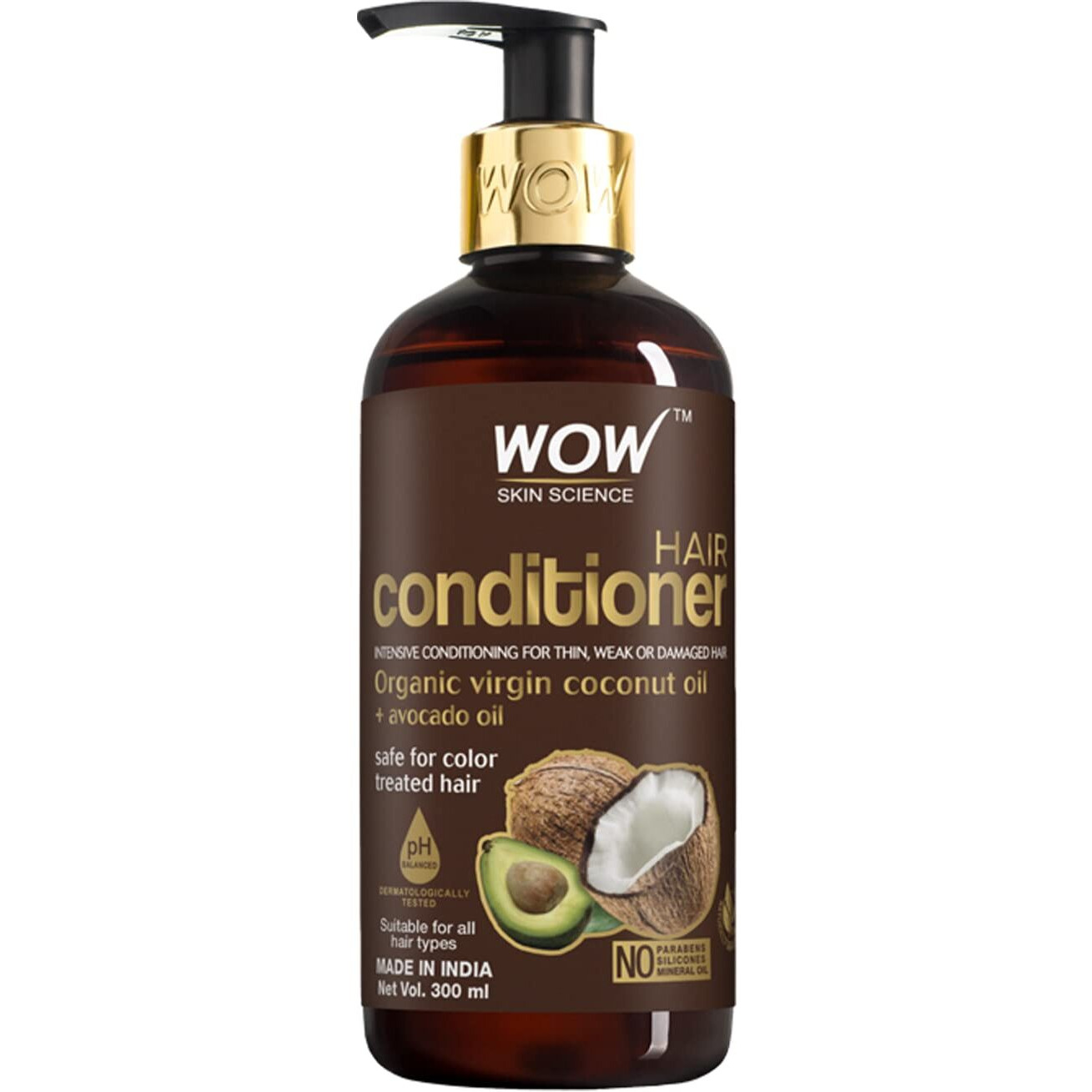 WOW Skin Science Coconut & Avocado Oil | Intensive Conditioning For Thin, Weak And Damaged Hair| No Parabens & Sulphate Hair Conditioner| Suitable For All Hair Types, 1, 300 Millilitre