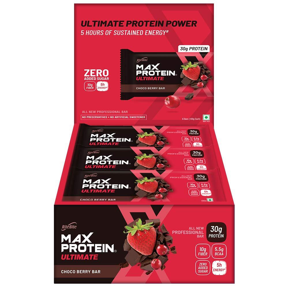 RiteBite Max Protein Ultimate Choco Berry 30g Protein Bars [Pack of 12] Protein Blend, Fiber, Vitamins & Minerals, No Preservatives, 100% Veg, No Added Sugar, For Energy, Fitness & Immunity - 1200g
