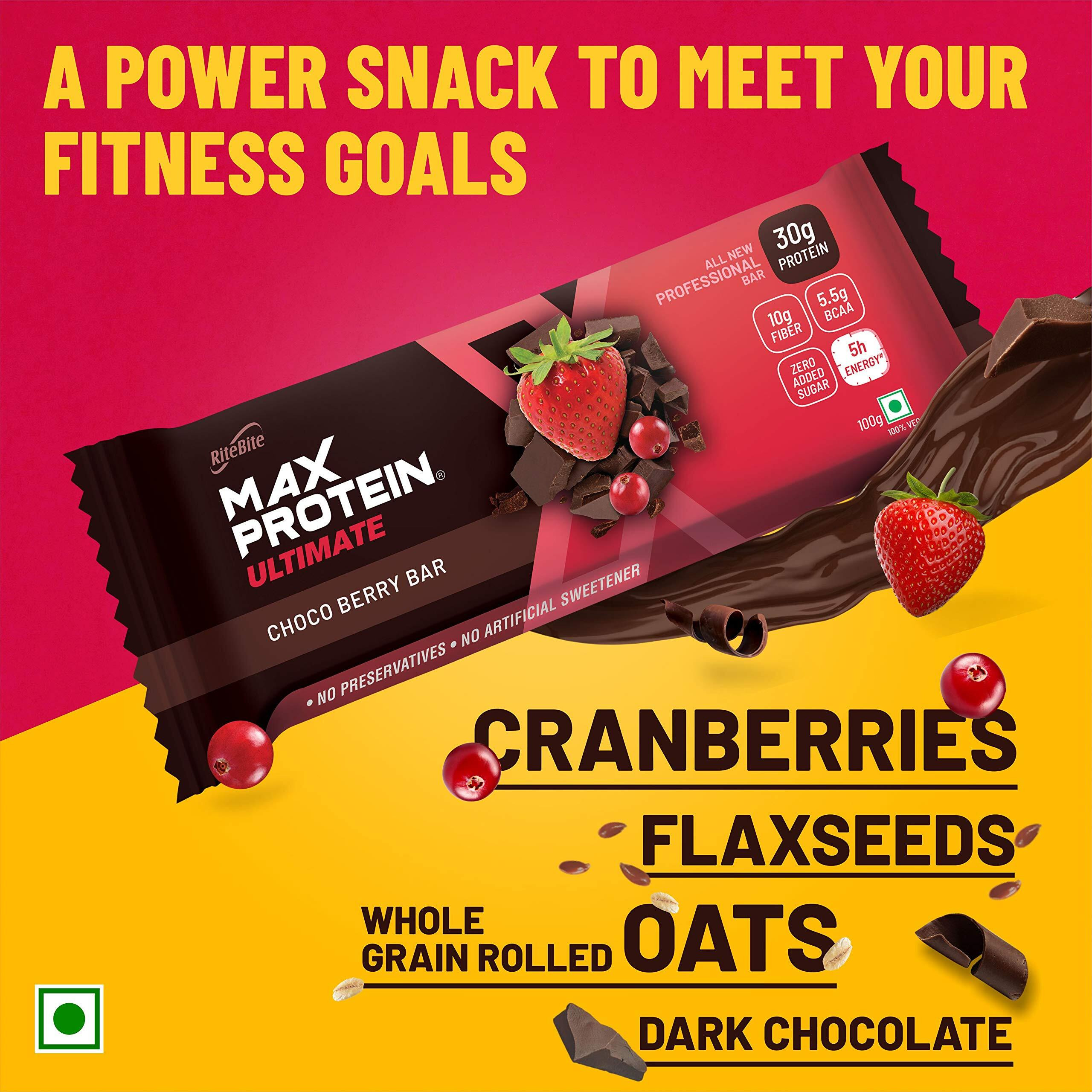 RiteBite Max Protein Ultimate Choco Berry 30g Protein Bars [Pack of 12] Protein Blend, Fiber, Vitamins & Minerals, No Preservatives, 100% Veg, No Added Sugar, For Energy, Fitness & Immunity - 1200g