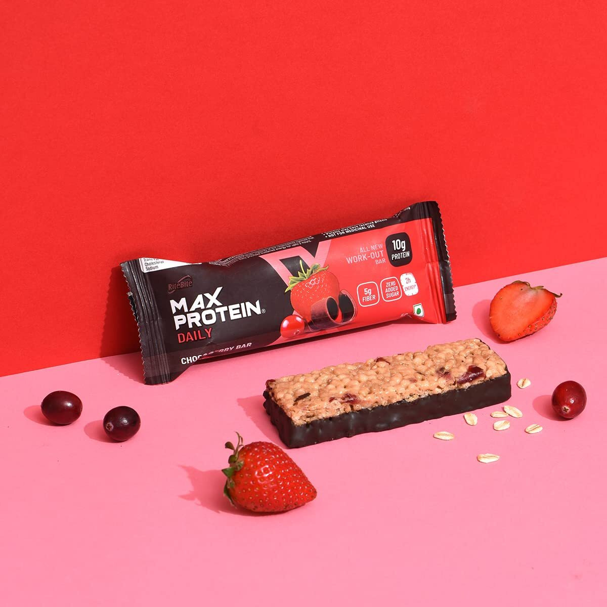 RiteBite Max Protein Daily Choco Berry Protein Bars with 10g Protein, 5g Fiber & 21 Vit. & Minerals | 0 Added Sugar, No Cholesterol & Trans Fat For Upto 2h of Energy, Healthy Snack, 50g (Pack of 6)