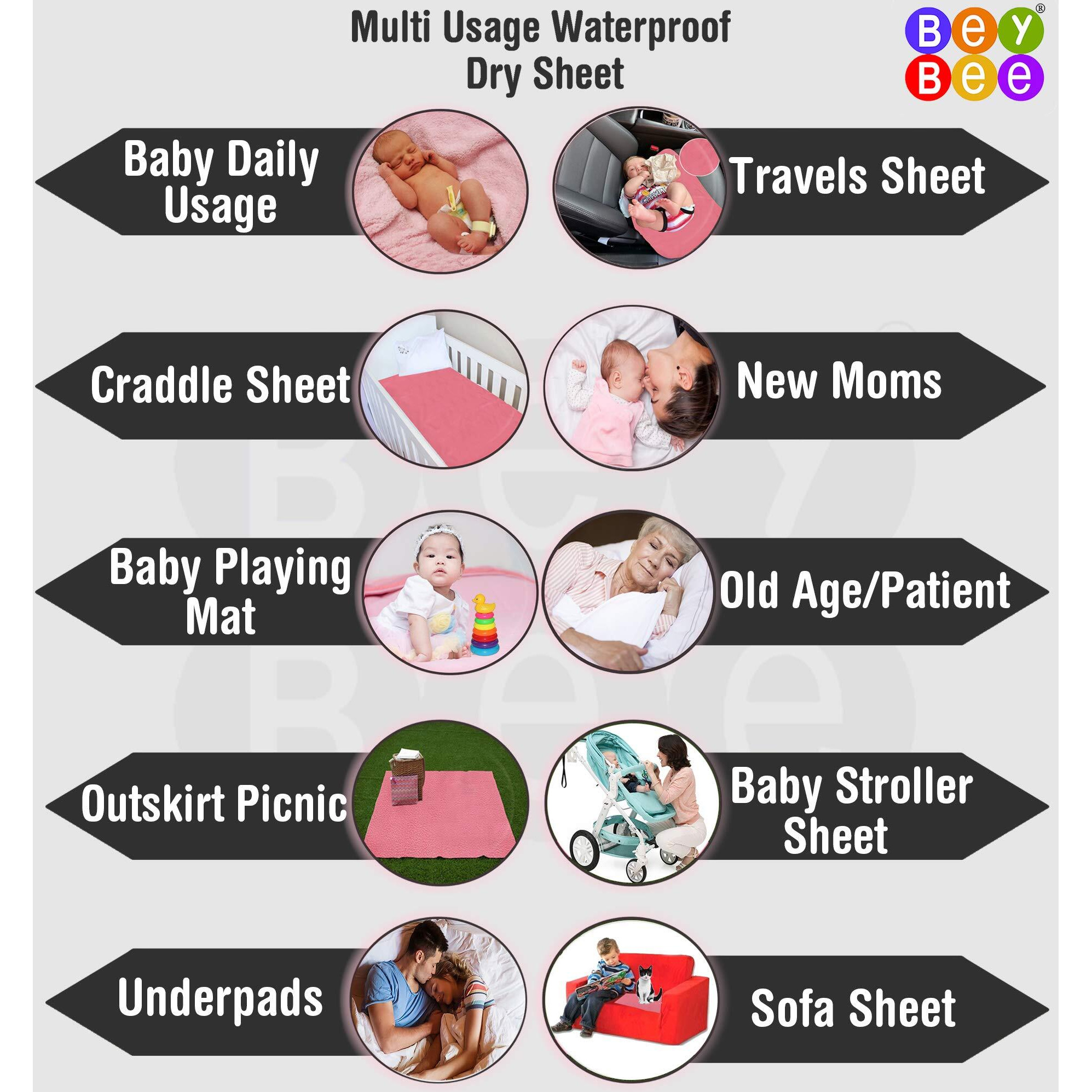 BeyBee Waterproof Quick Dry Sheet for Baby| Bed Pad Anti-Piling Fleece Extra Absorbent Washable Matress Protector| Baby Bed Protector Sheet for Toddler Children, Large Size, 140x100cm, Salmon Rose