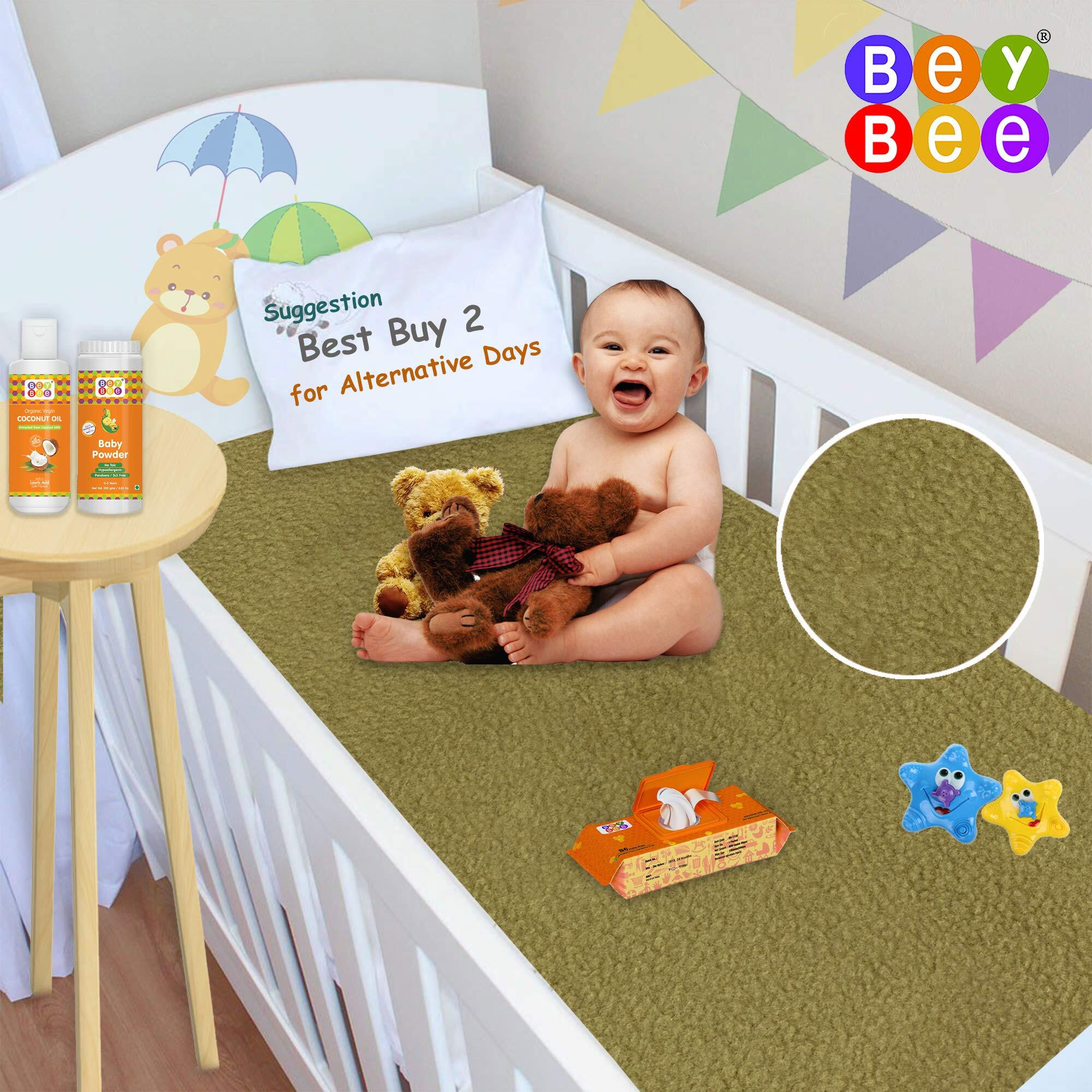 BeyBee Waterproof Quick Dry Sheet for Baby| Bed Pad Anti-Piling Fleece Extra Absorbent Washable Matress Protector| Baby Bed Protector Sheet for Toddler Children, Large Size, 140x100cm, Golden