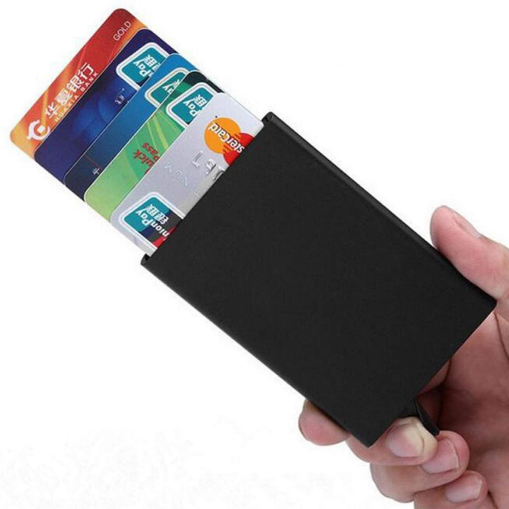 VOGARD Men s Aluminium Metal RFID Protected Smart Pop Up Wallet | 8 Card Slots (06 Black)