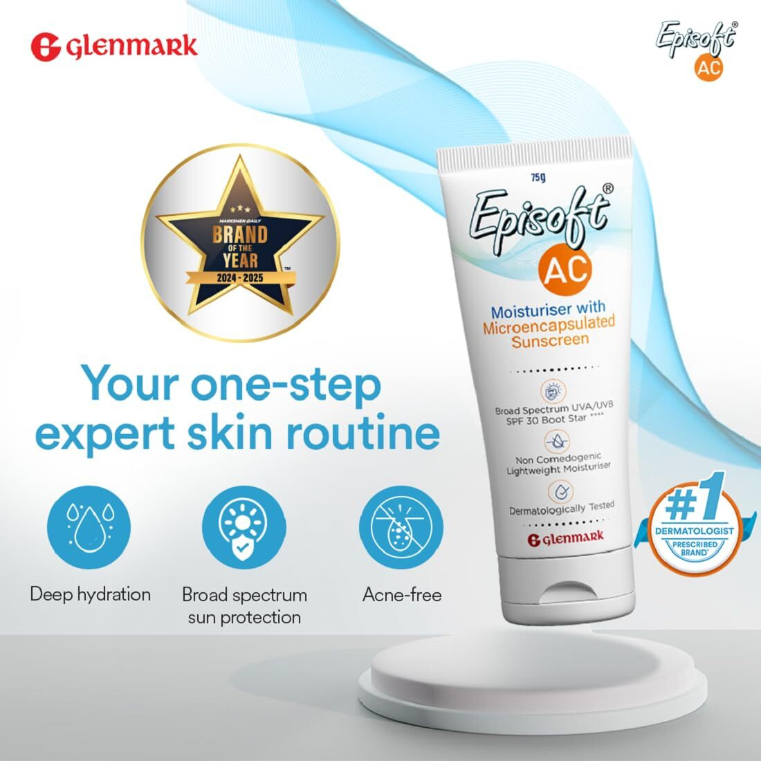 Episoft Ac Lightweight Moisturizer With Microencapsulated Sunscreen | Acne Safe | All Skin Types | Paraben & Fragrance Free | Suitable For Men & Women | 75Gm, 30 SPF