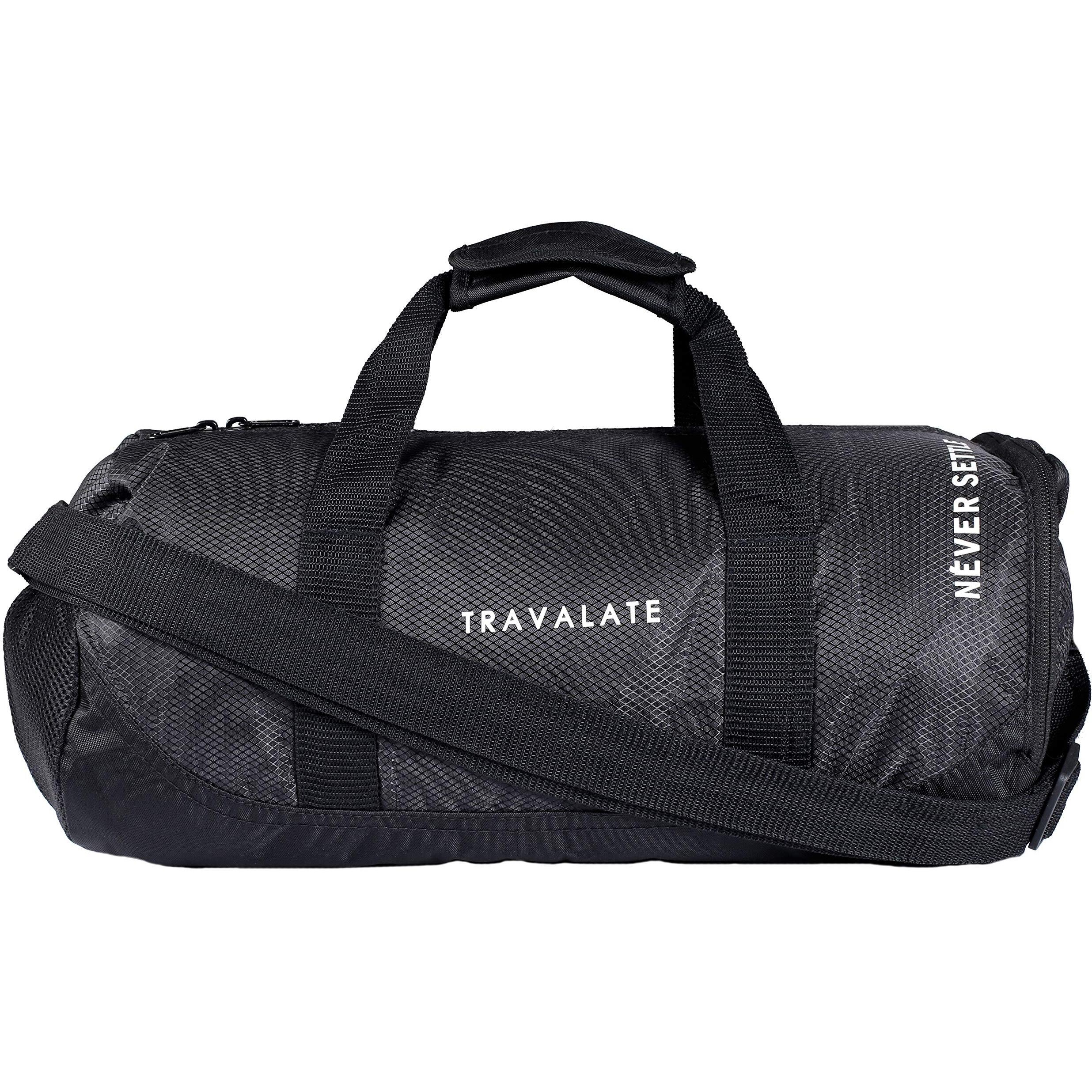 Travalate 30L Gym Bag with Separate Shoe Compartment, Lightweight Polyester Sports Duffle Gym Bag, Yoga, Travel Bag Ideal for Men and Women - Black