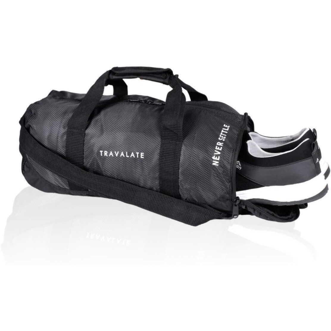 Travalate 30L Gym Bag with Separate Shoe Compartment, Lightweight Polyester Sports Duffle Gym Bag, Yoga, Travel Bag Ideal for Men and Women - Black
