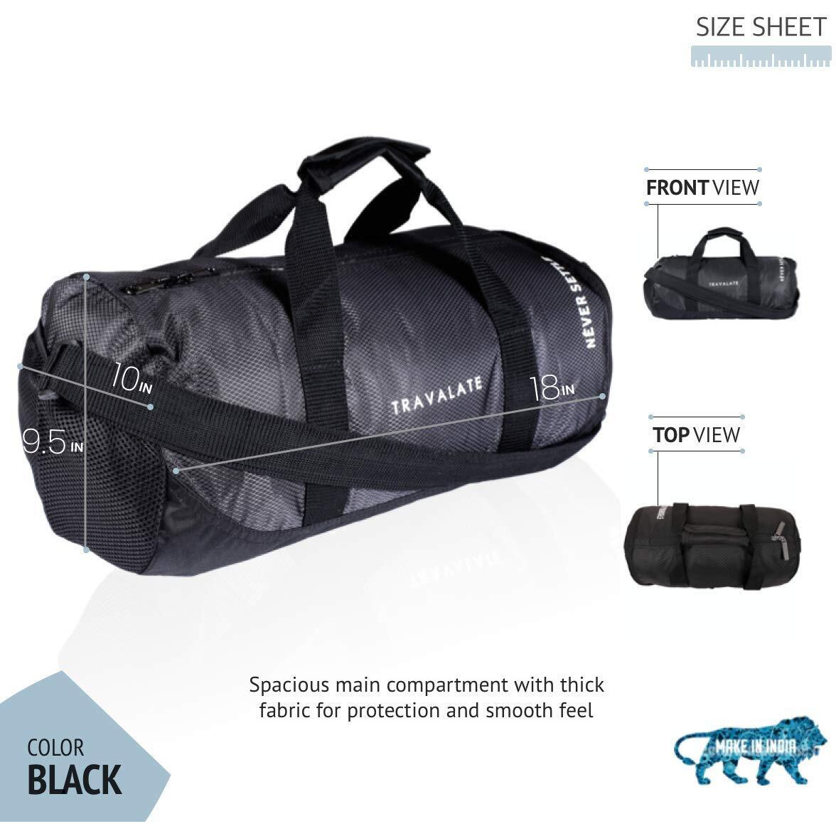 Travalate 30L Gym Bag with Separate Shoe Compartment, Lightweight Polyester Sports Duffle Gym Bag, Yoga, Travel Bag Ideal for Men and Women - Black