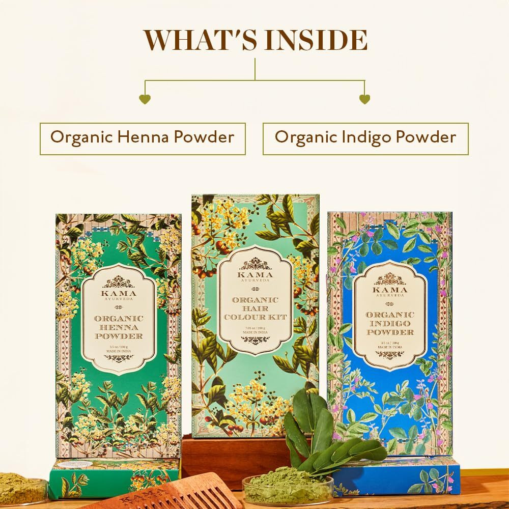 Kama Ayurveda ITM01361 Organic Hair Color Kit, Hair Color, Henna Powder and Indigo Powder, 200g - Multicolor (Pack of 1 each)