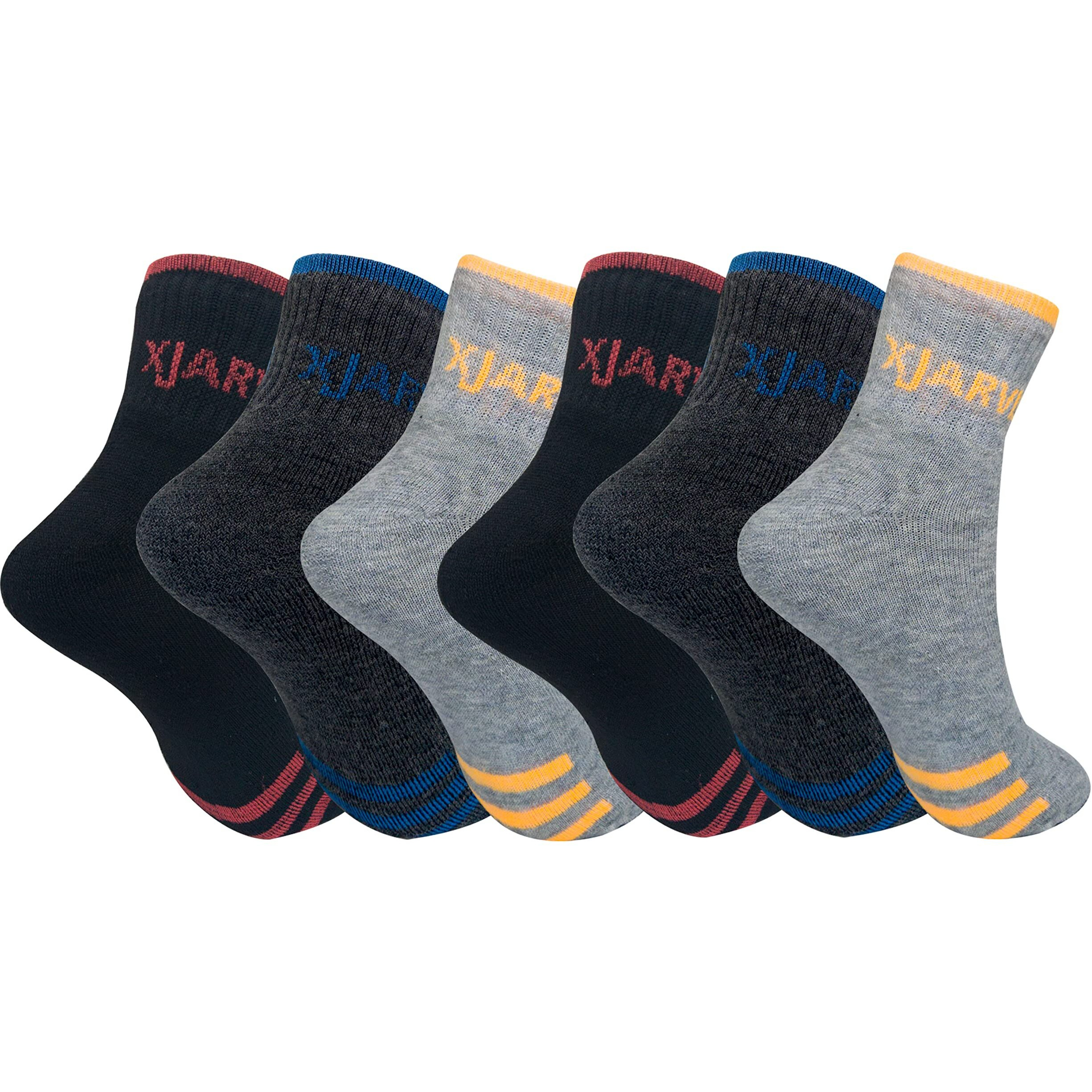 XJARVIS All-Season Ankle Sports Socks | High Cushioning, Arch Support, Breathable Cotton | Odor-Free, Moisture-Wicking | Men & Women | Free Size (BLACK/DARK GREY/GREY) PACK 0F 6