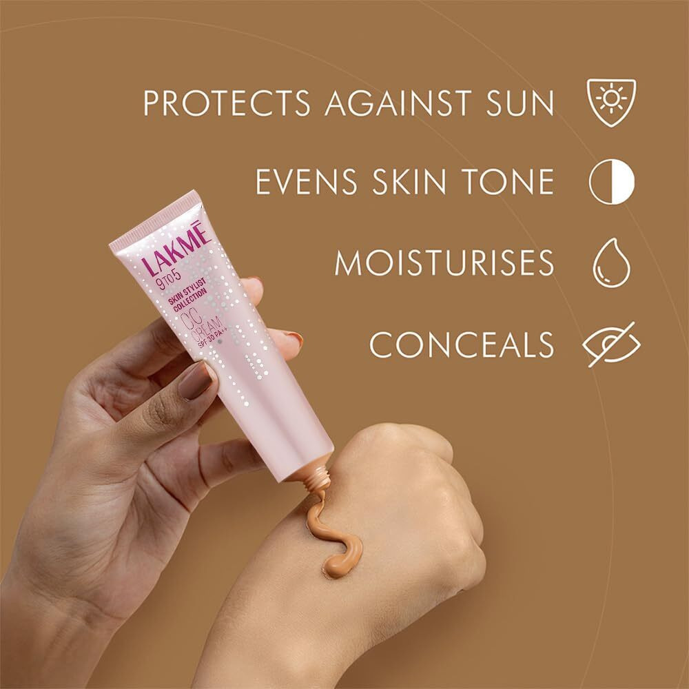 LAKM CC Cream with SPF30 PA++ - Beige |Enriched with 3% Niacinamide | Conceals Dark Spots| Brightens Skin |Lightweight Moisturizer + Foundation |30 g