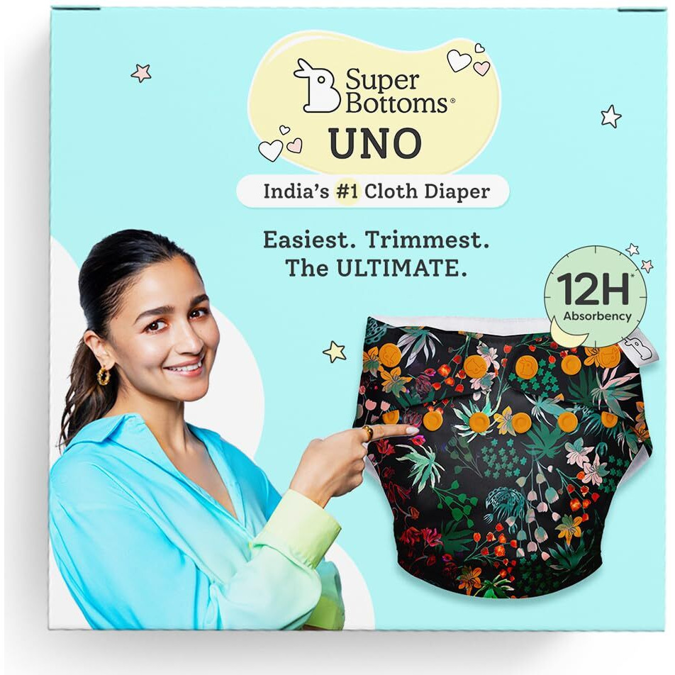 SuperBottoms NEW UNO Freesize Cloth Diaper | Cloth diaper for babies 3M to 3Y | Washable & Reusable cloth diaper | Comes with cloth diaper insert | 1 Diaper and 1 Organic cotton Soaker