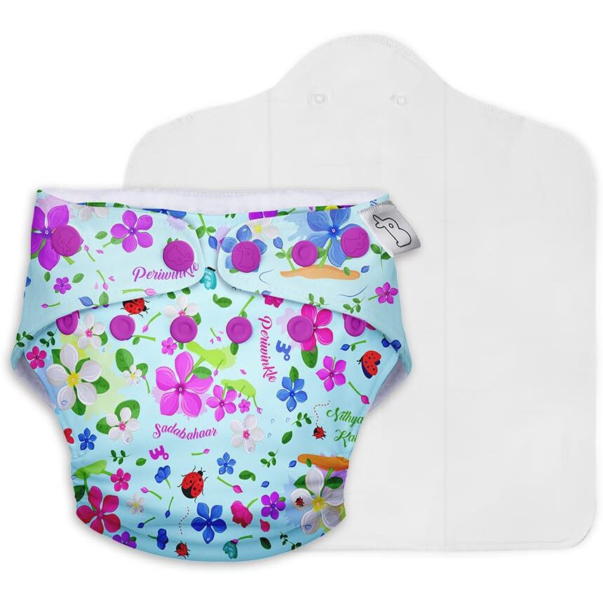 SuperBottoms Freesize UNO - Washable & Reusable UNO Cloth Diaper + 1 Organic Cotton Magic Dry Feel pad [Day & Night Use] (for Babies 5kgs - 17kgs) -Periwinkle &lt3