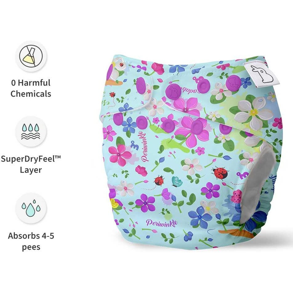 SuperBottoms Freesize UNO - Washable & Reusable UNO Cloth Diaper + 1 Organic Cotton Magic Dry Feel pad [Day & Night Use] (for Babies 5kgs - 17kgs) -Periwinkle &lt3