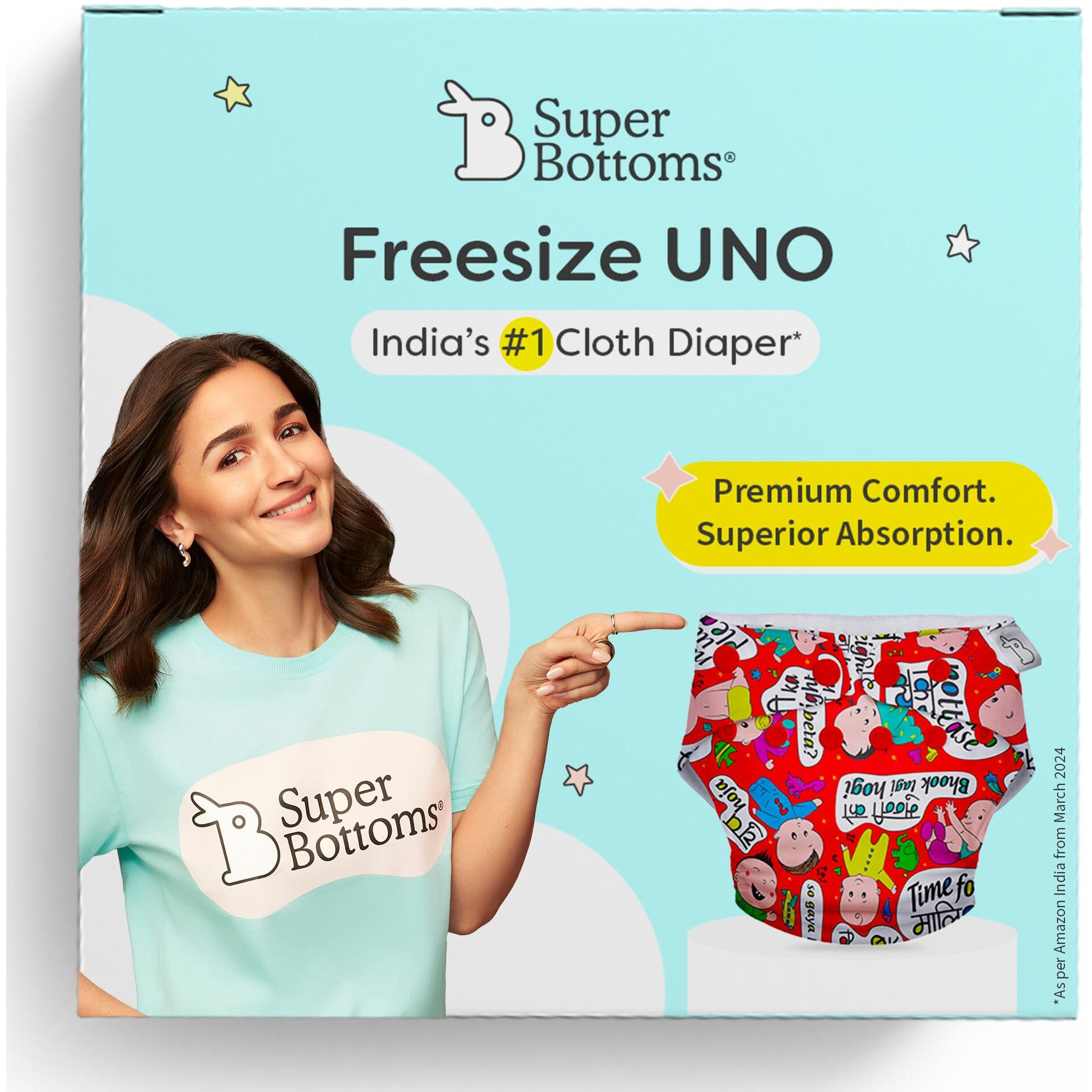 SuperBottoms NEW UNO Freesize Cloth Diaper | Cloth diaper for babies 3M to 3Y | Washable & Reusable cloth diaper | Comes with cloth diaper insert | 1 Diaper and 1 Organic cotton Soaker | Baby Talk