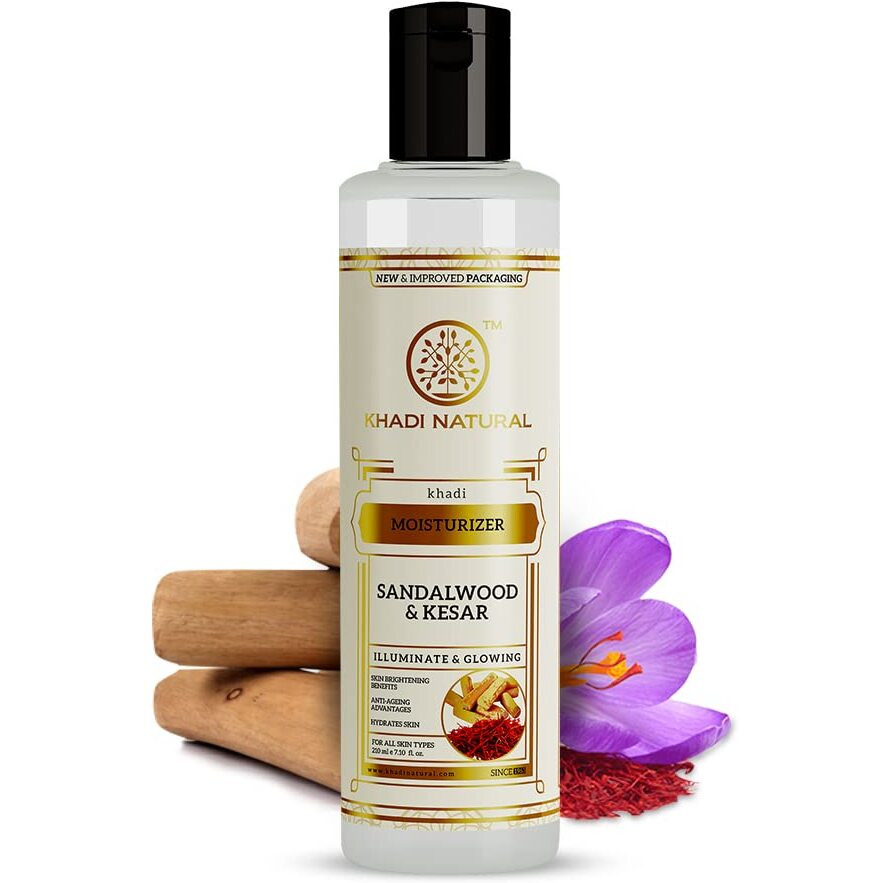 Khadi Natural Sandalwood & Kesar Lotion Moisturizer | Herbal Moisturizer For Skin | Moisturizer For Hydrated & Healthy Skin | Anti-Ageing Moisturizer | Suitable For All Skin Types | 210Ml