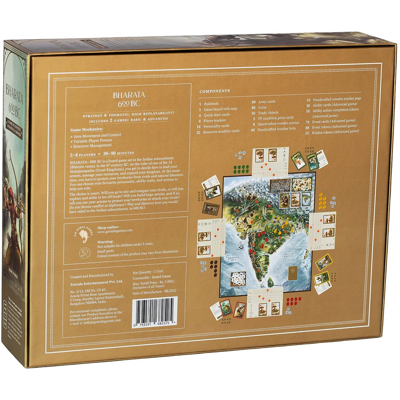 Go India Games - BHARATA 600 BC - Strategy Board Game for Teens, Adults and Family (It Includes 2 Games in one Box)