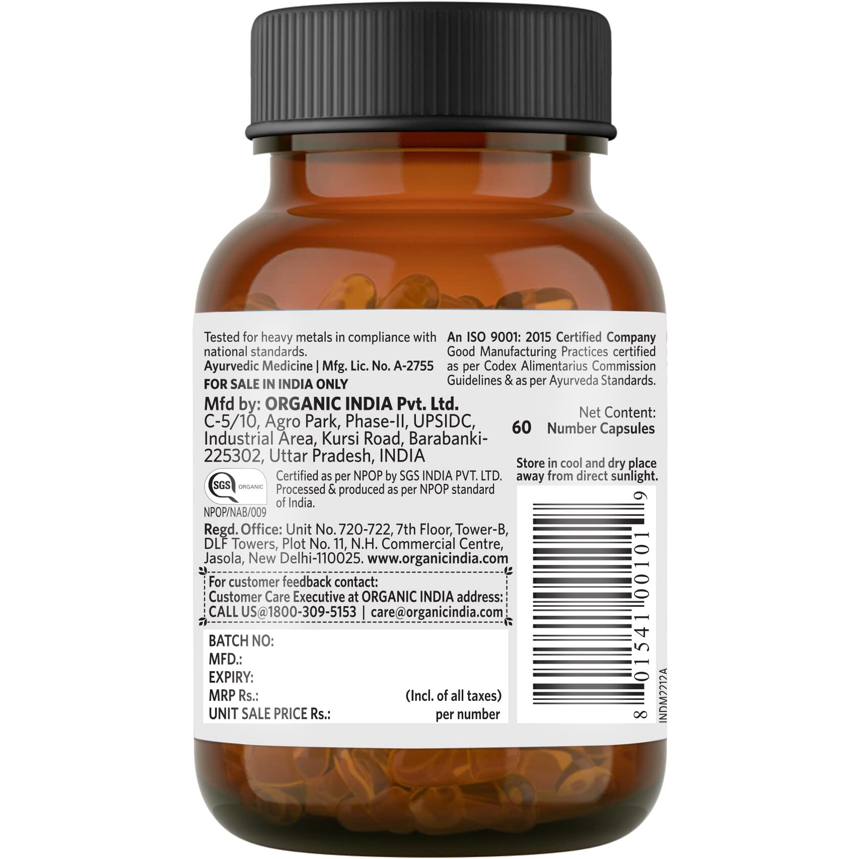 Organic India Ashwagandha Capsules - 60 Veg Caps, For Vitality & Relieves Stress, Naturally Boosts Energy & Stamina, Improves Immune System, GMP & NPOP Certified Organic