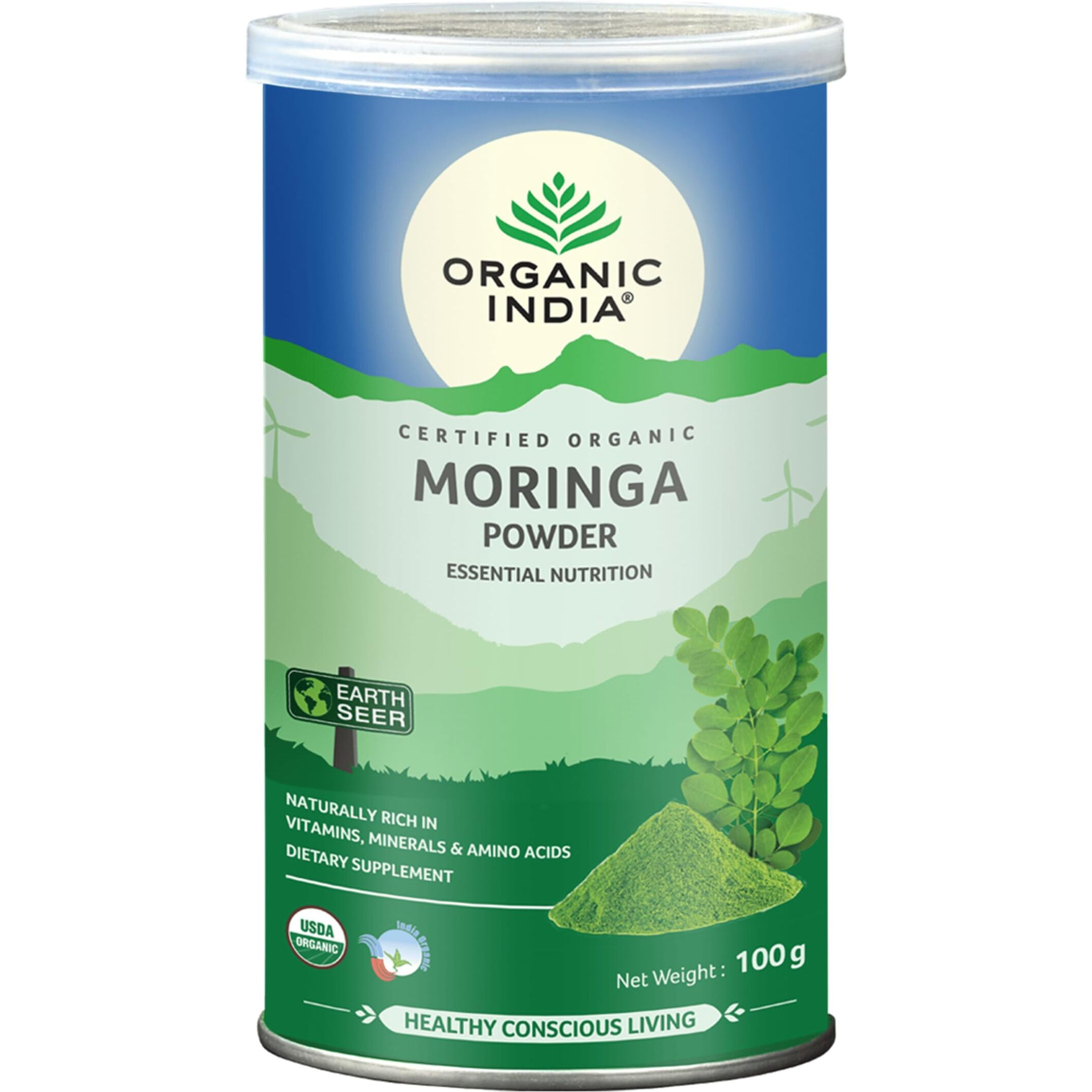 A TATA Product - Organic India Moringa Powder - 100g, Essential Nutrition Superfood, Helps Naturally Boost Energy Levels, Improves Stamina & Vitality, Rich In Vitamins & Minerals