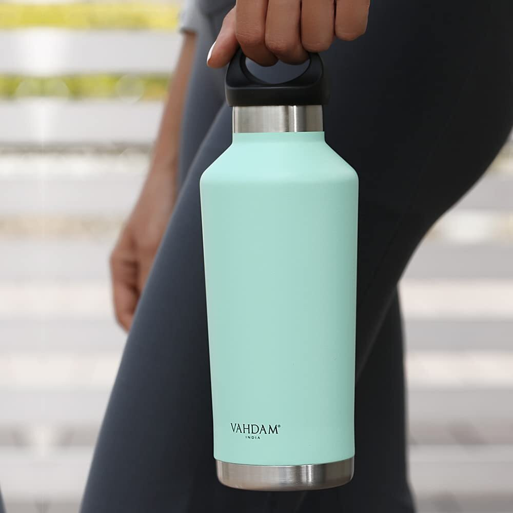 VAHDAM, Stainless Steel Travel Bottle 500ml - Mint Green | Leak-Proof, Vacuum Insulated, Double Wall | Sweat-Proof Water Bottle for Hot and Cold Drinks