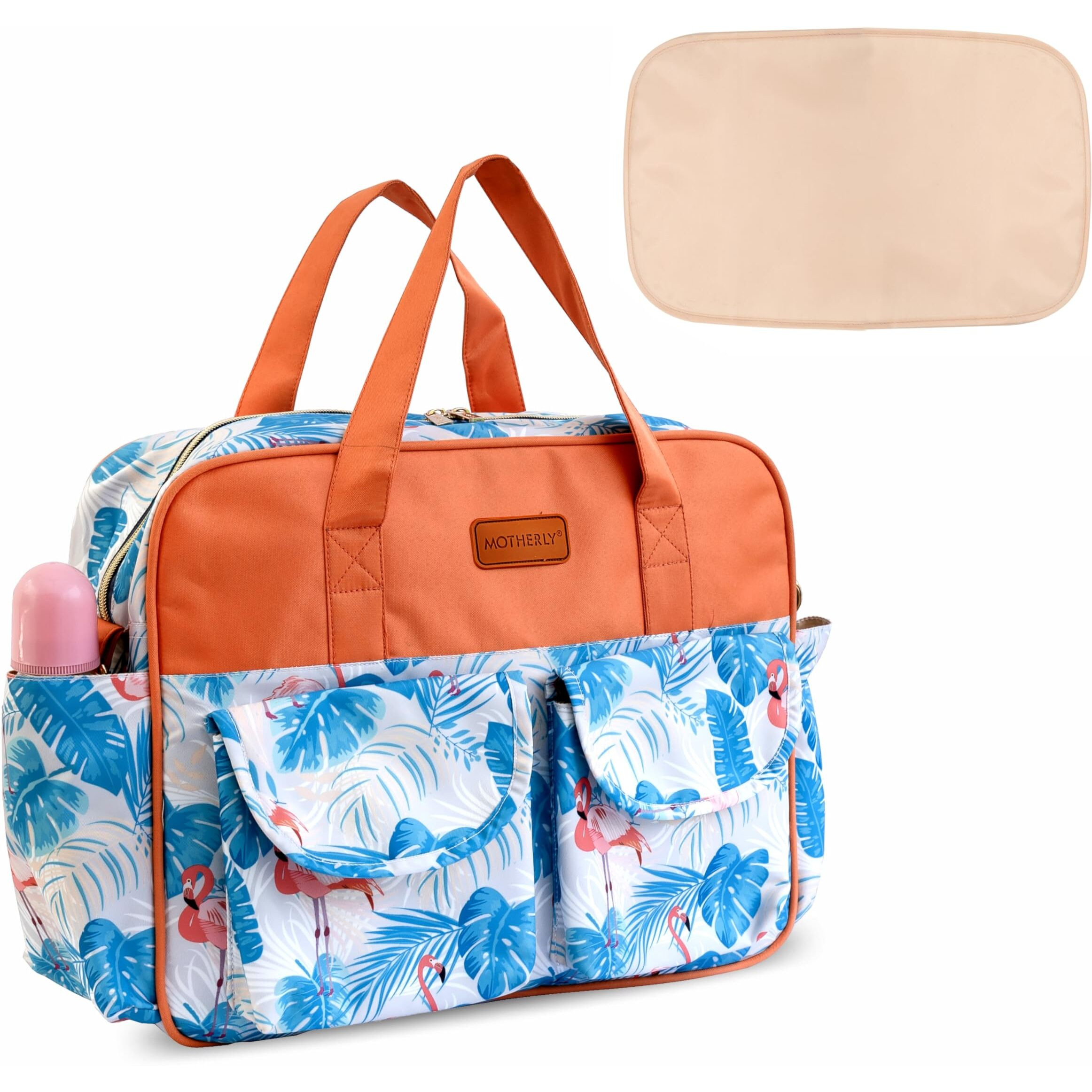 Motherly Tote Diaper Bag for Mothers for Travel, Maternity Bag for Newborn Baby, Mother Travelling Bag, Multi Pocket Water Resistant Baby Bag, Hospital Bag for moms with Warranty and Offers (Flamingo)