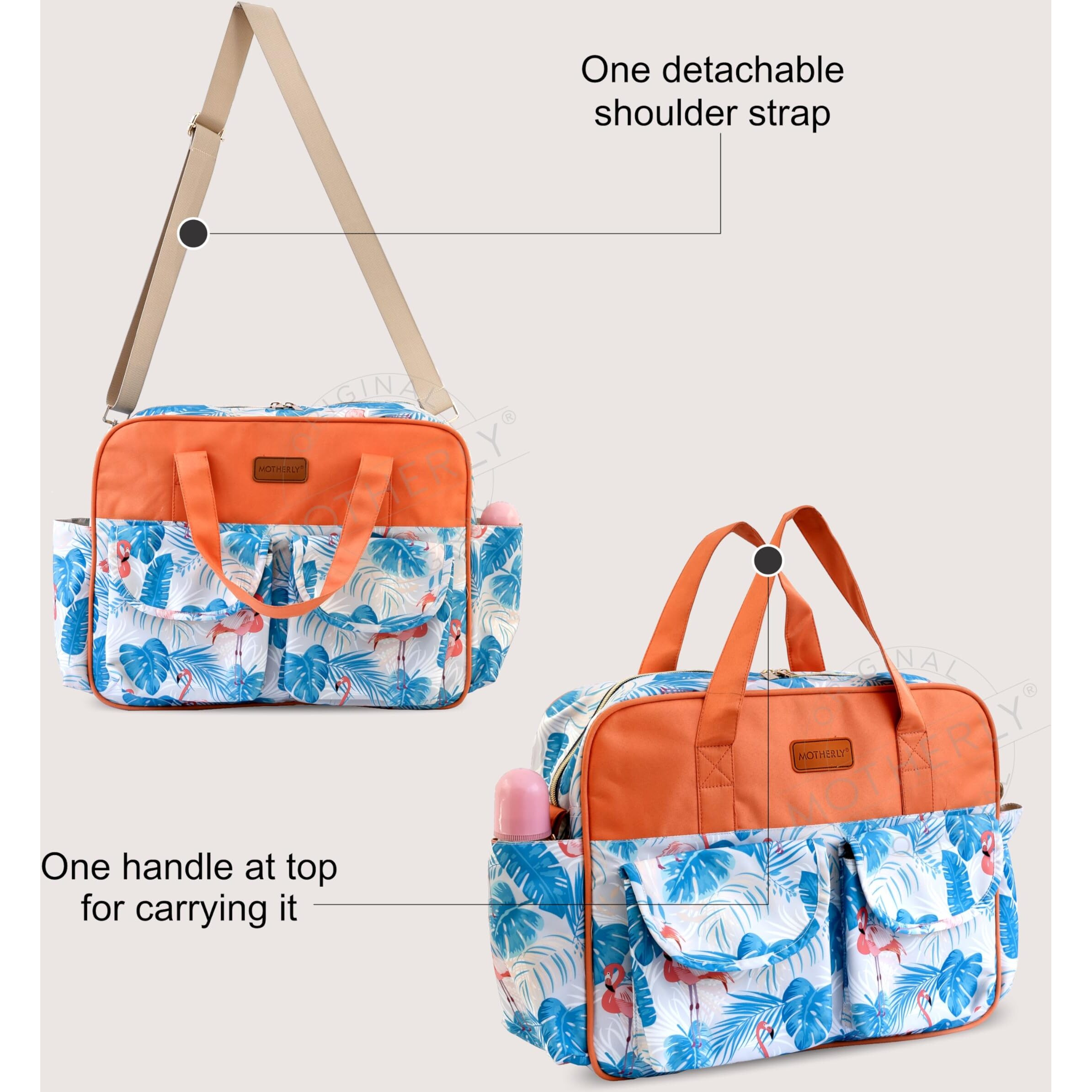 Motherly Tote Diaper Bag for Mothers for Travel, Maternity Bag for Newborn Baby, Mother Travelling Bag, Multi Pocket Water Resistant Baby Bag, Hospital Bag for moms with Warranty and Offers (Flamingo)