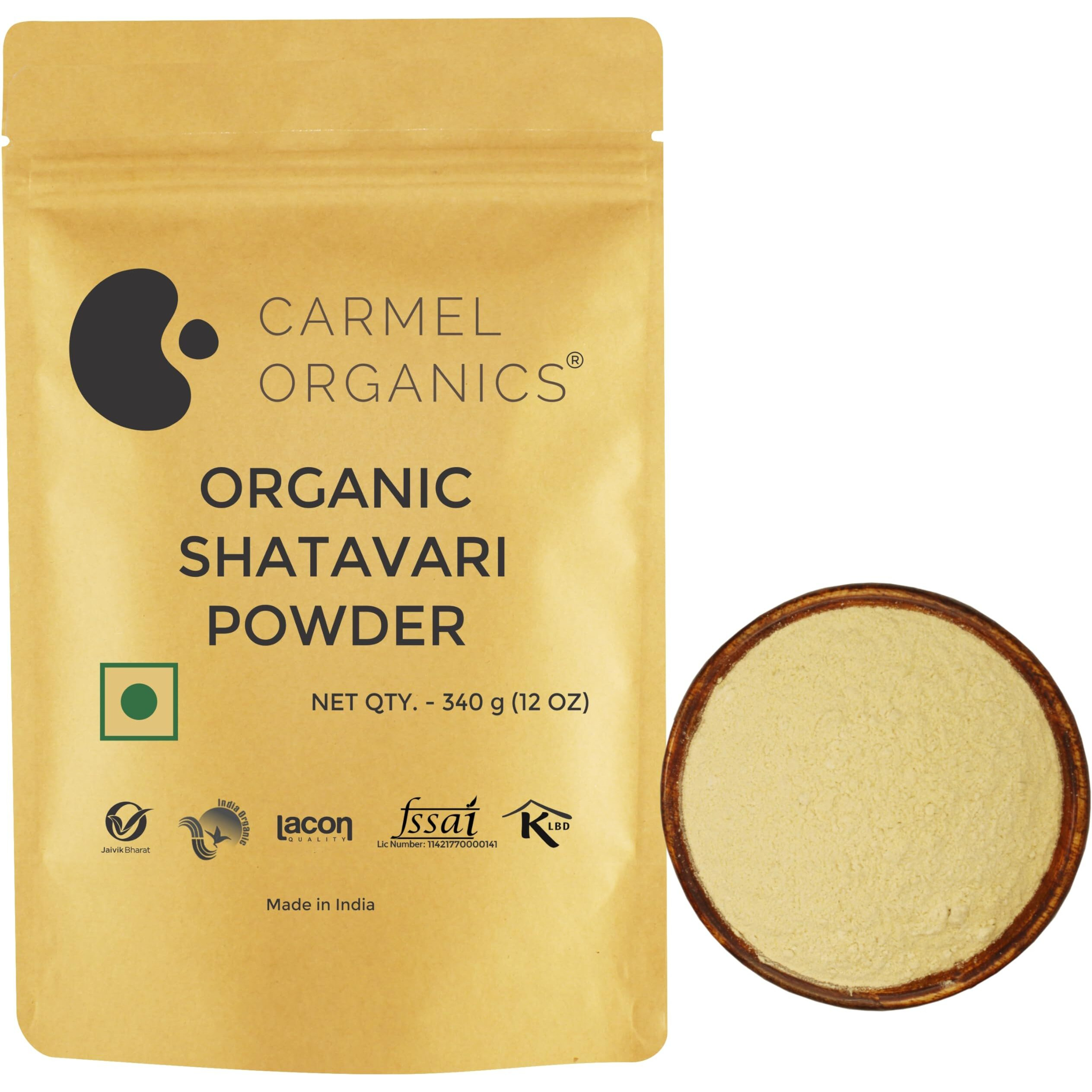 CARMEL ORGANICS Shatavari Root Powder 340 Grams (Pack of 1)| Jaivik Bharat Certified | Asparagus Racemosus | Satavari Kizhangu Podi/Chittamoothi Podi Powder | Non GMO