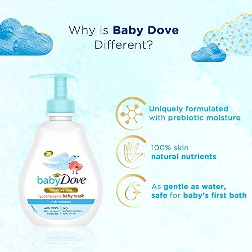Baby Dove Rich Moisture Hair to Toe Baby Wash 200 ml, No Tears Body Wash for Baby s Soft Skin - Hypoallergenic, No Sulphates, No Parabens