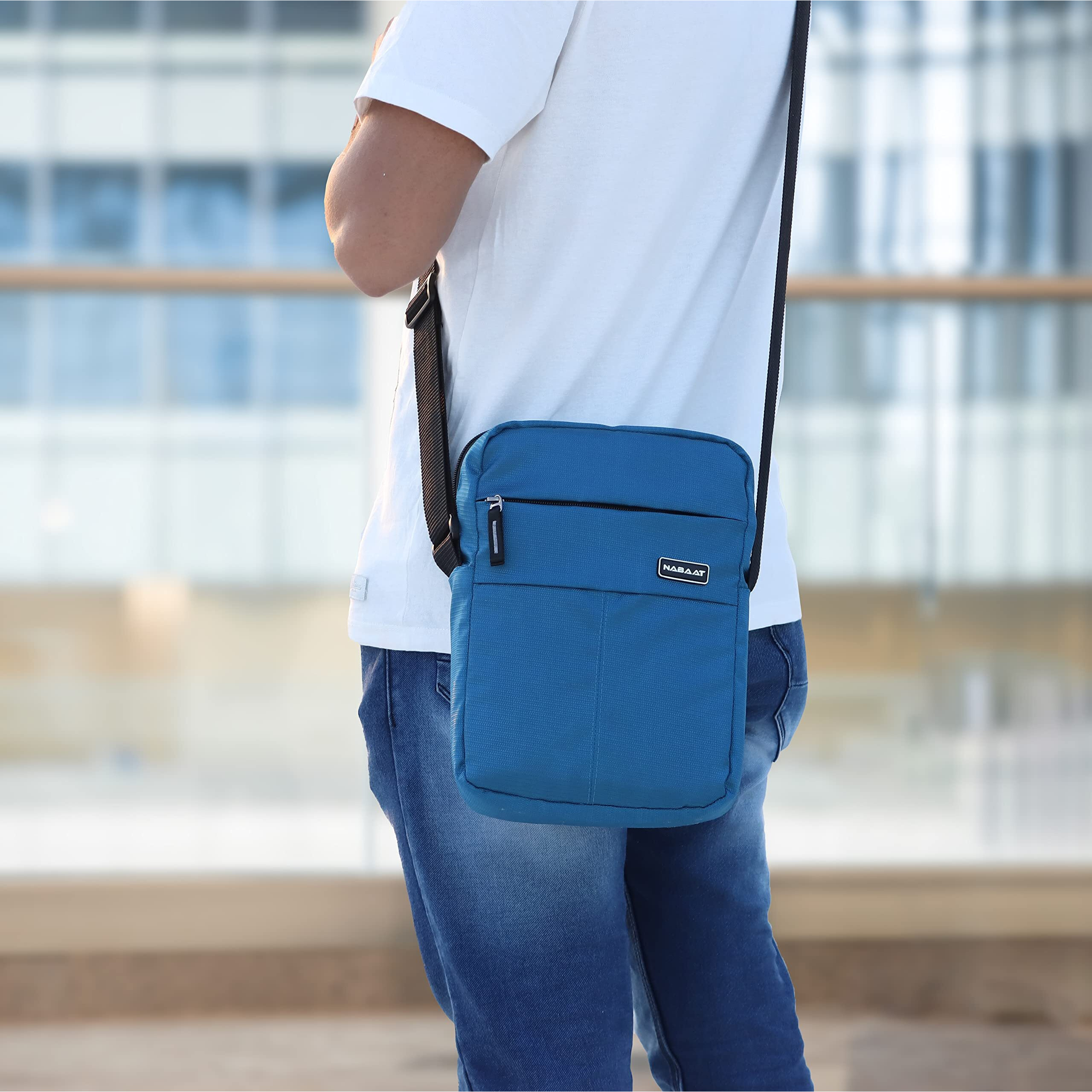 NABAAT Nylon Stylish Side Bag for Men Crossbody Sling Messenger Tablet Bags for Travel/Office/Business, Blue (SB-ULI-BLU-1)