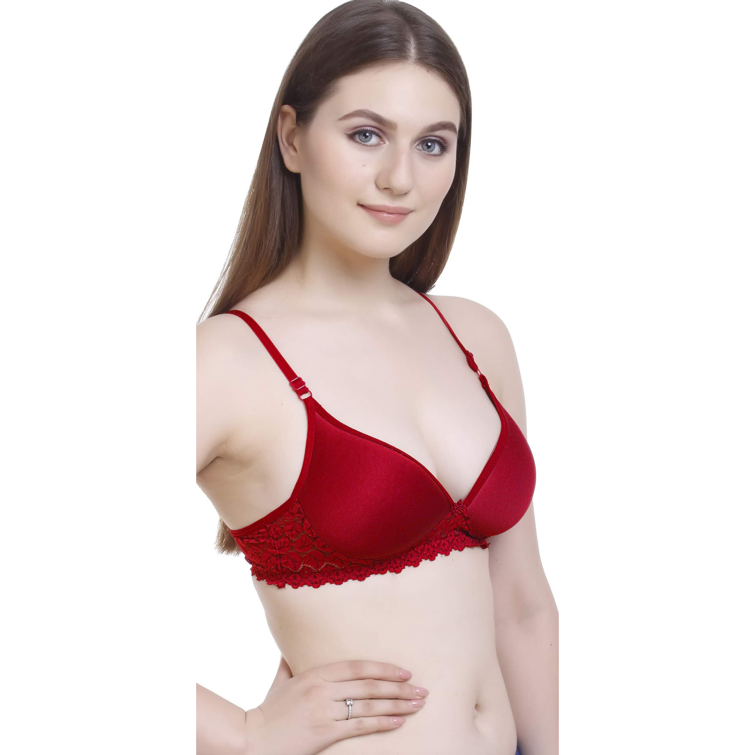 FIMS - Fashion is my style Women s Cotton & Elastane Lightly Padded Non-Wired T-Shirt Bra (NewPaddedBra_Packof1_RED_40_Red_40)