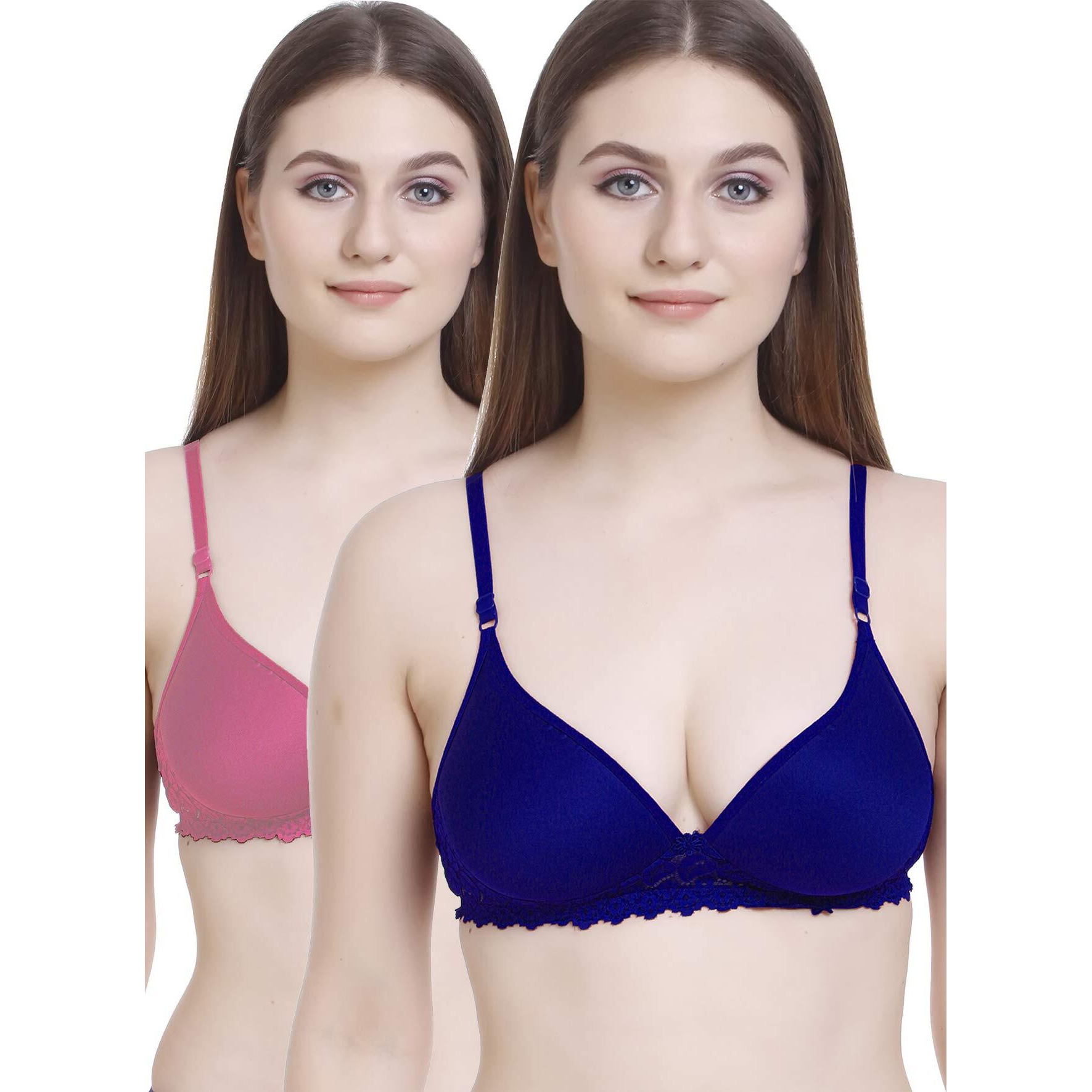 FIMS - Fashion is my style Women s Cotton & Elastane Lightly Padded Non-Wired T-Shirt Bra (NewPaddedBra_Packof2_Blue_Pink_32_Blue, Pink_32)